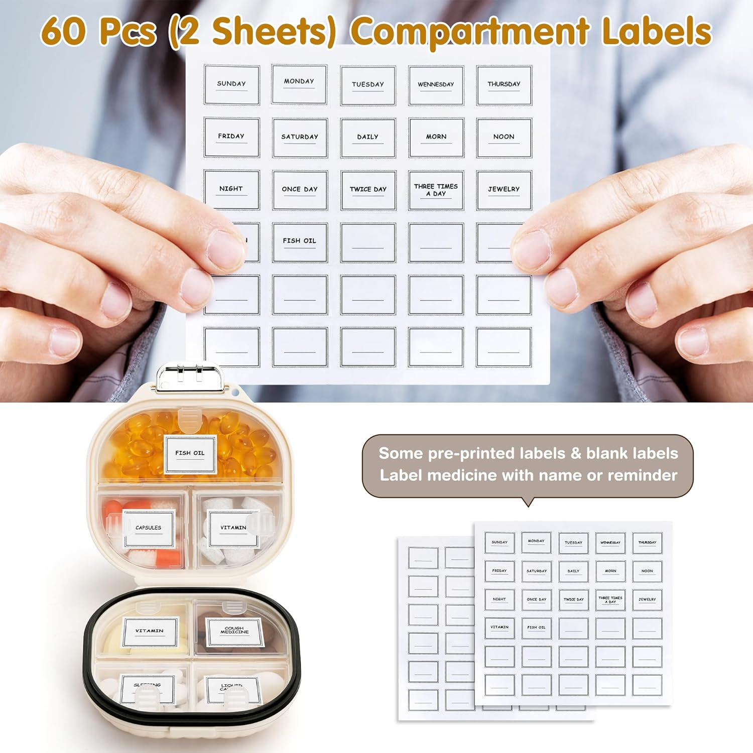 Zannaki Pill Case Portable Small Weekly Travel Pill Organizer, Cute Moisture Proof Pill Box Holder for Pocket Purse Bag, Daily Mini Pocket Pharmacy Medicine Container for Vitamin, Fish Oil, Supplement image number 1