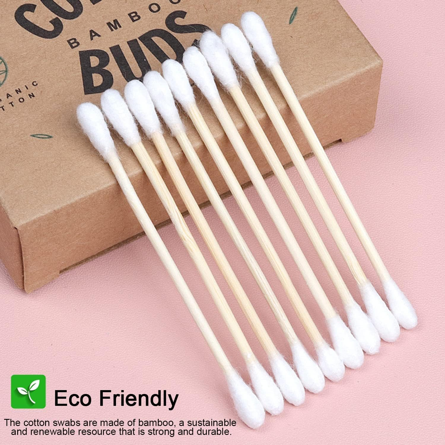 200 Bamboo Cotton Buds, Biodegradable Environmental Friendly Plastic Free Baby Safety Cotton Swabs for Makeup, Cleaning image number 3