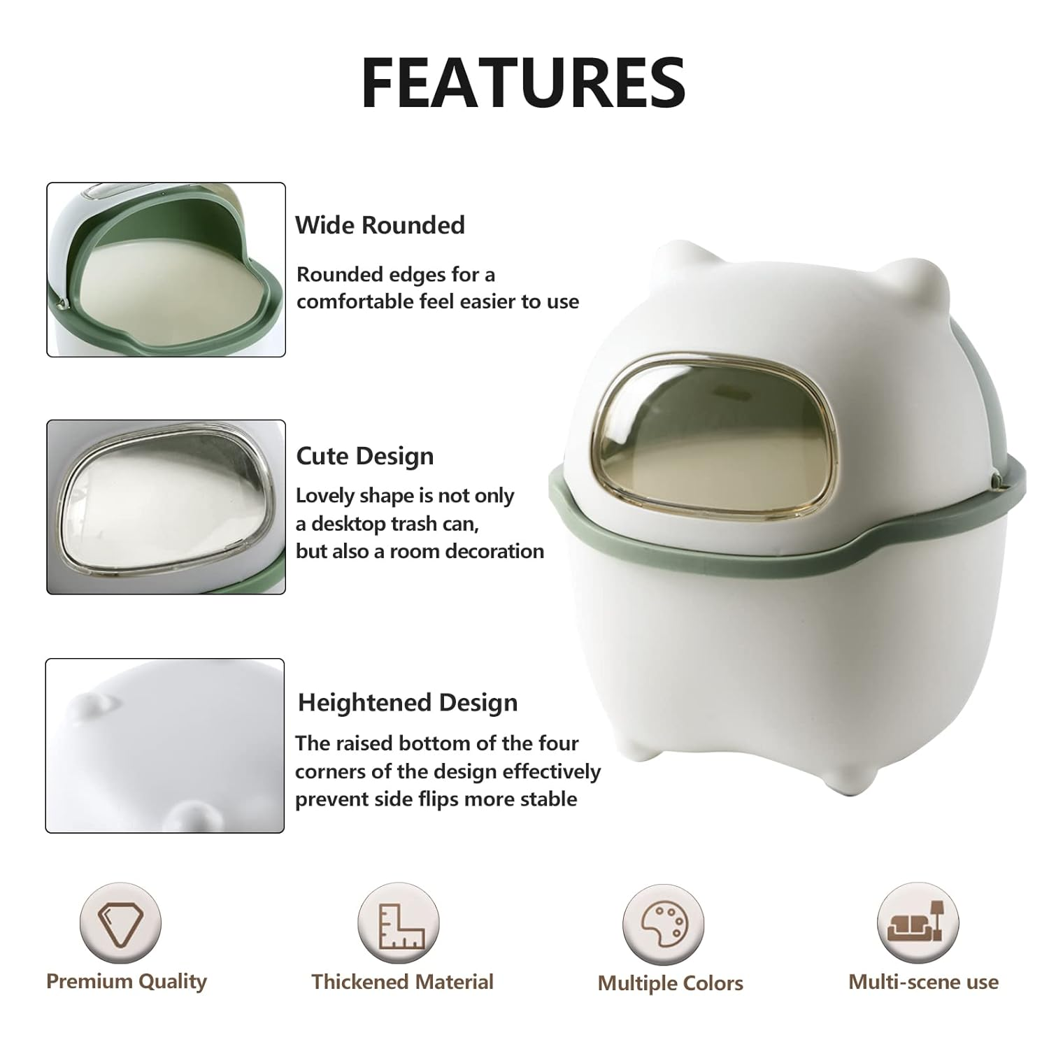 Benshukam Mini Desk Trash Can Flip Countertop Garbage Bin Small Trash Can Bathroom Trash Cans with Lids for Kitchens, Offices, Waste Basket for Dressing Table (Green) image number 4