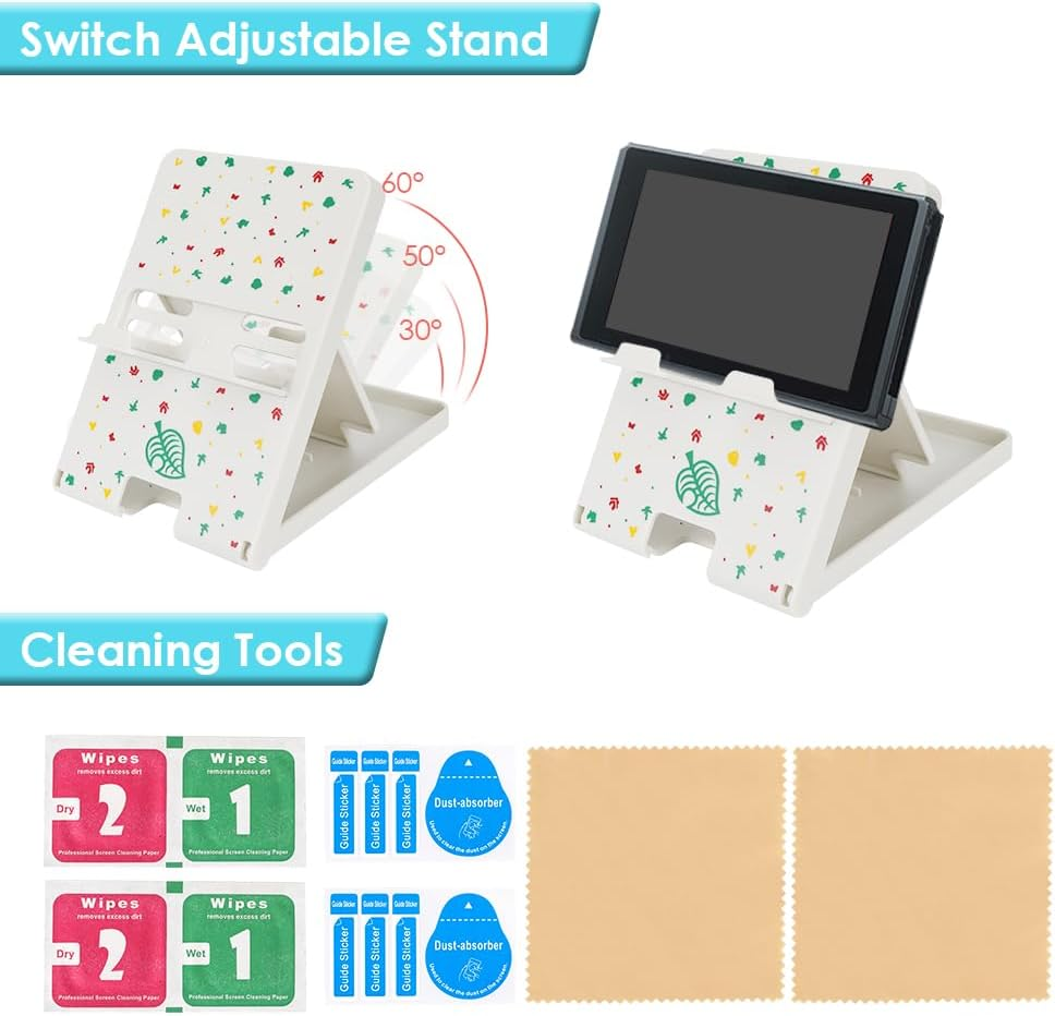 WOTOW 27 in 1 Accessory Kit for Nintendo Switch OLED with Animal Crossing Bag, Protective Crystal Cases for OLED, Tempered Films, Stand, Remote Sensing Caps, Game Card Case image number 6