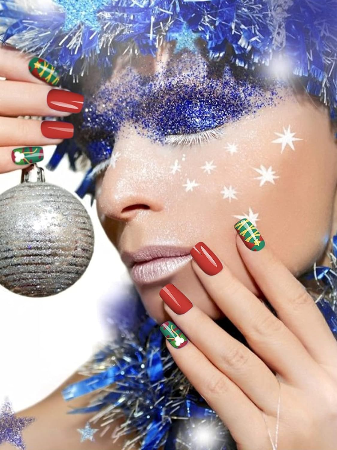 Kalolary 12 Sheets Christmas Nail Polish Strips Stickers, Self-Adhesive Christmas Full Nail Wrap Stickers Withnail File, Snowflake Gingerbread Man Christmas Tree Nail Polish Sticker image number 2