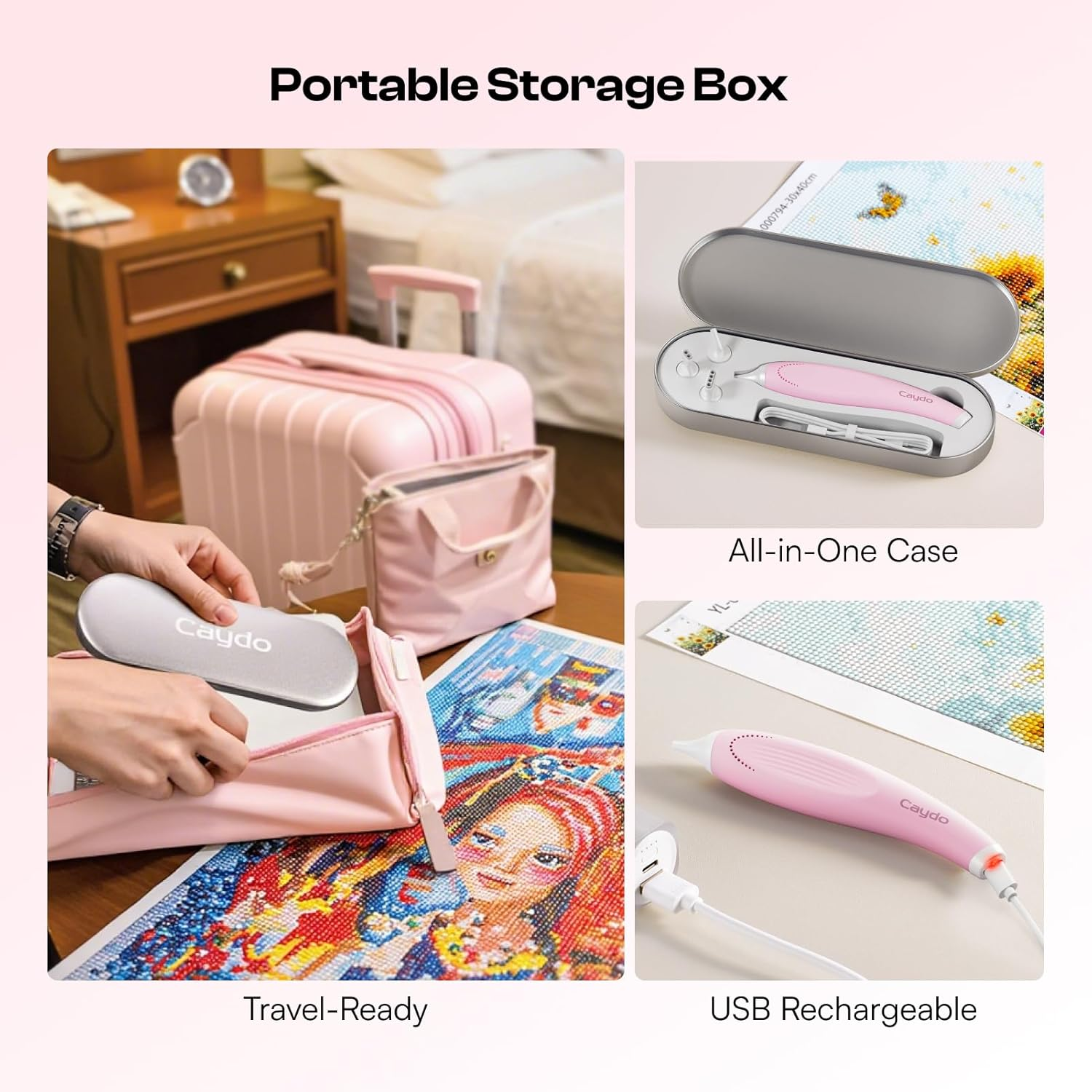 Caydo Cordless Electric Diamond Painting Pen, E-Painter for Diamond Painting - Diamond Art Pen with Vacuum Technology, Ergonomic Design & Storage Tray &ndash; No Wax, Patented (Pink) image number 2