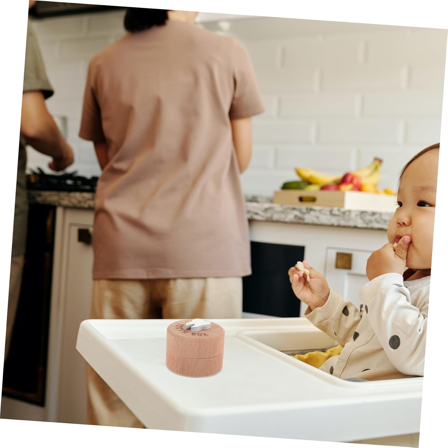 ERINGOGO Baby Tooth Keepsake Box Wooden Trinket Container 5Cm Diameter 3.5Cm Height Portable Milk Teeth Organizer for Boys and Girls Fetal Hair Storage image number 1