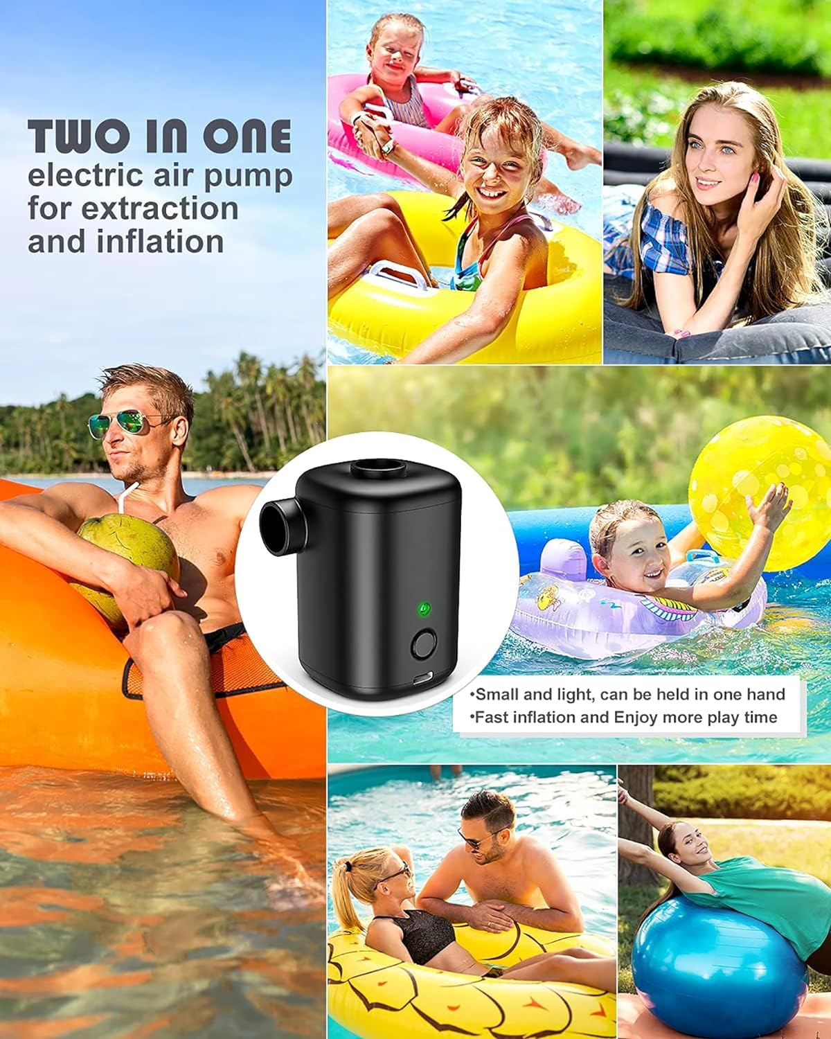 Electric Air Pump, Rechargeable Air Mattress Pump, 4000Pa 12W Mini Portable Inflator Pump with 4 Nozzles, Perfect for Air Mattress Bed/Swimming Pool Floats Toys/Swimming Ring/Vacuum Bags image number 3