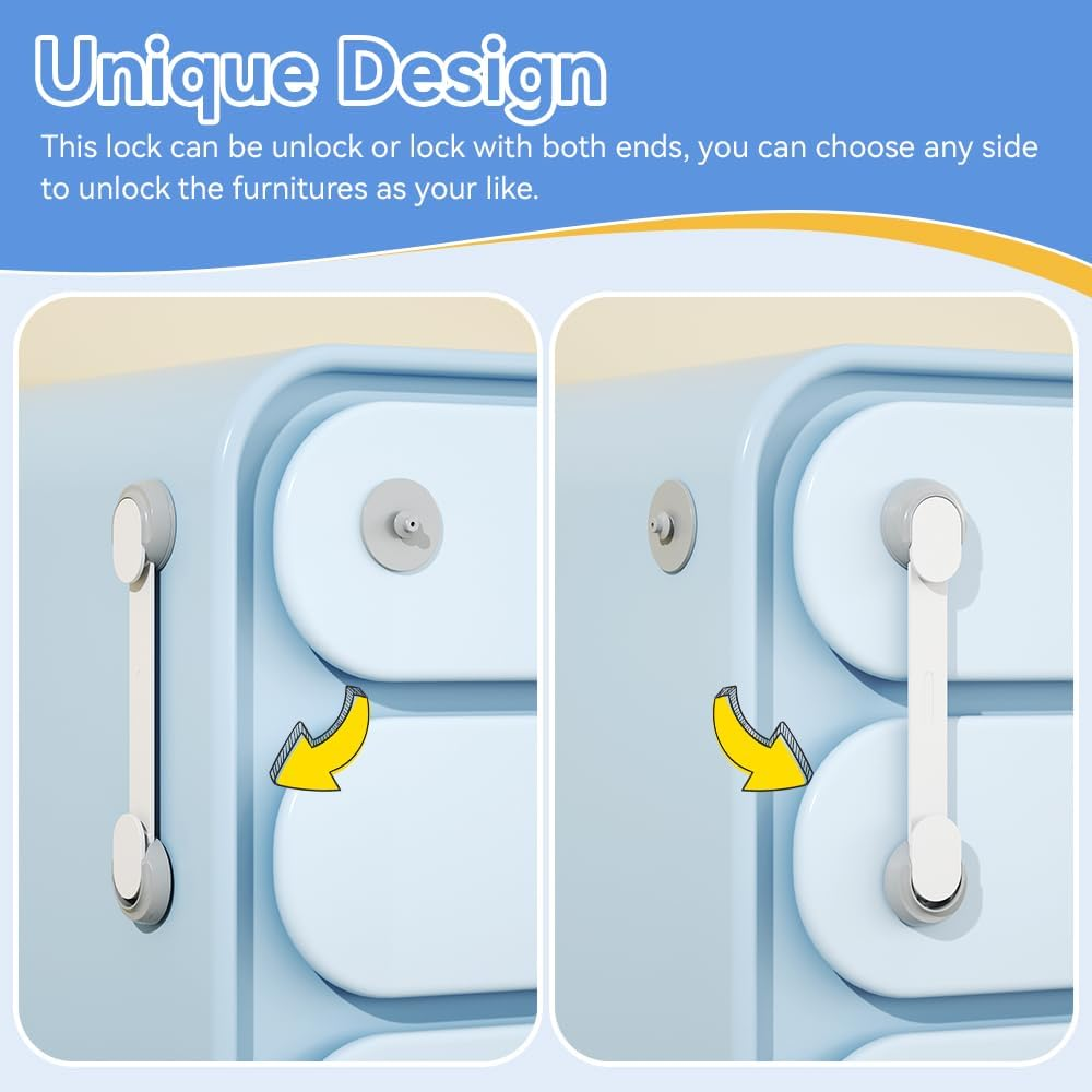 SAFELON 6 PCS Child Safety Locks, Cupboards Straps Locks, Baby Safety Drawer Locks, Childproof Locks for Cabinets, Kitchen, Toilets, Cupboard, Easy Install, No Tools Needed (White) - White image number 6