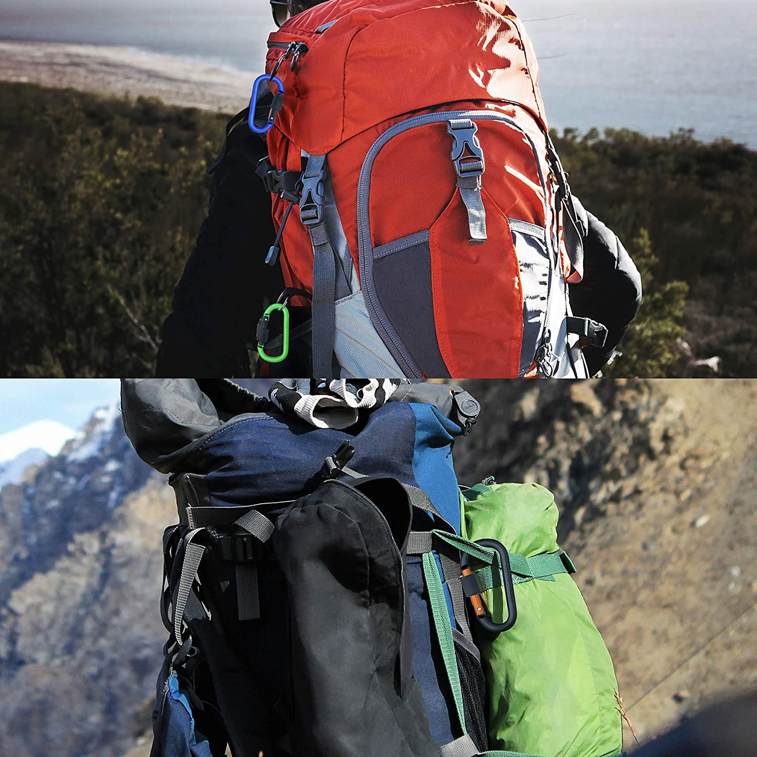 10PCS Screwgate Lock Keychain Clips Carabiner - 8 Cm Aluminum Durable D-Shape Spring Loaded Clip for Home, Rv, Camping, Fishing, Hiking, Traveling and Sports Outdoors image number 2