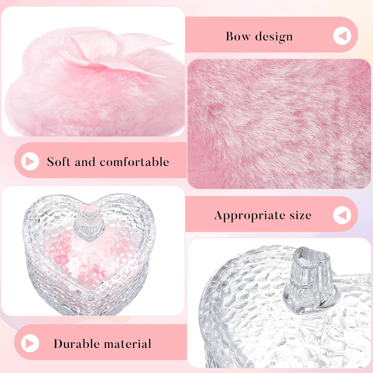 Tioncy 3 Pcs Large Body Powder Puff and Container Valentine'S Day Gift Powder Container with Puff Crystal Case Soft Washable Reusable Velour Face Body Glitter Wet Dry Makeup(Hammered Heart,Clear) image number 5