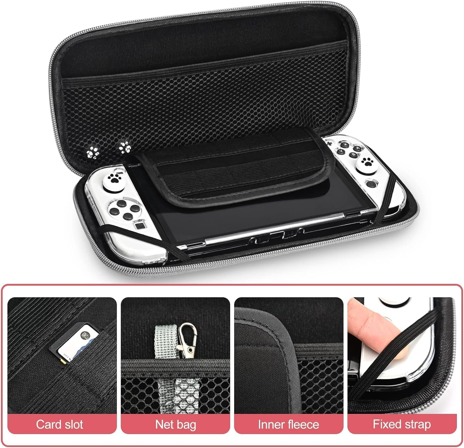 Carrying Case for Nintendo Switch & Switch Oled,Compact and Portable Storage Set with Tempered Film, Switch OLED Crystal Case, Thumb Grip Accessories image number 2