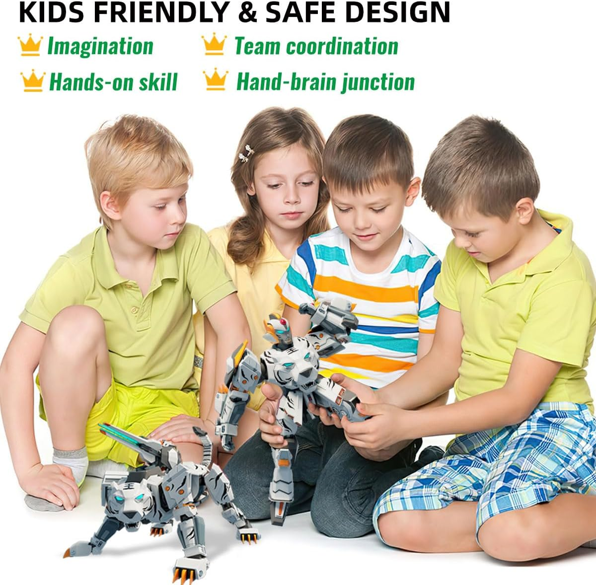 Animal Turn into 10" Robot Toys Tiger Action Figure for Kids Deformation Assembly Robot for Boys & Girls Ages 6-12 (Grey)