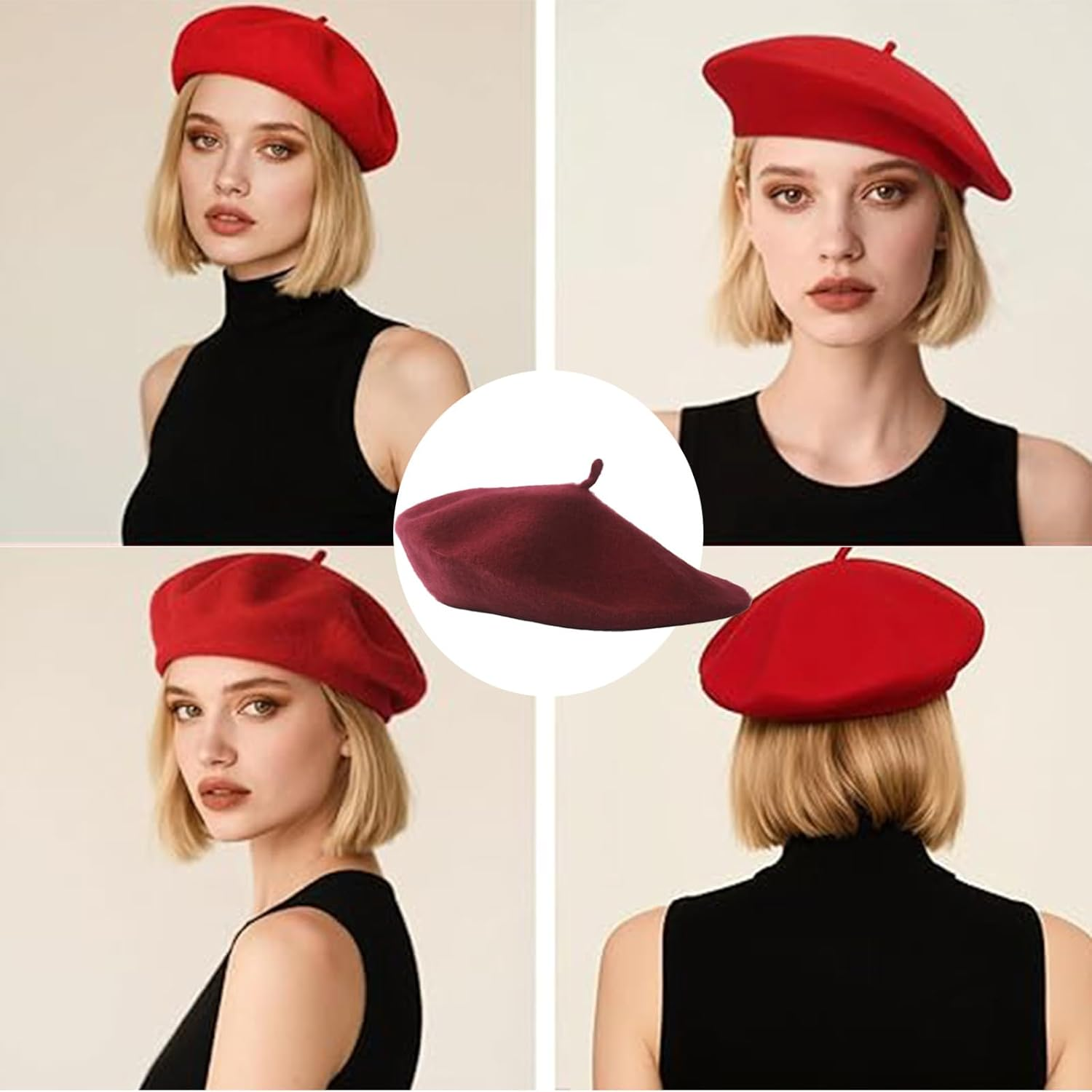 2PCS Beret, Classic French Style Beret Hats for Women and Men, Faux Wool Berets, Winter Warm Fashion Accessory, Costume Party Hat, Women'S Accessories image number 2