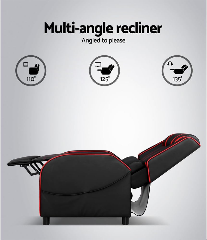 Artiss Recliner Chair PU Leather Gaming Recliners Sofa with Adjustable Backrest Footrest, Black Lounge Couch Armchair with Study Steel Base，2 Side Pockets for Living Room, Bedroom image number 5