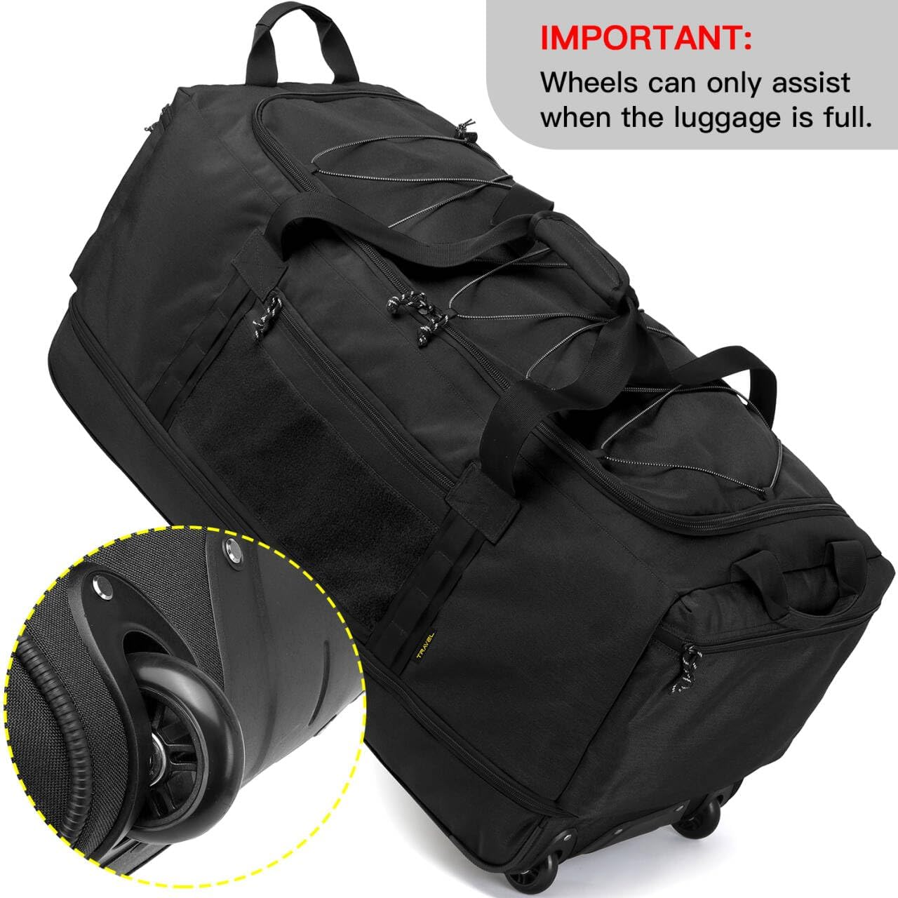 Laripwit Collapsible Duffle Bag with Wheel Extra Large 167L Expandable Travel Duffel Bag for Men Rolling Foldable Luggage, Black, 35.4 Inches Extra Large, Extra Large Duffle Bag image number 2
