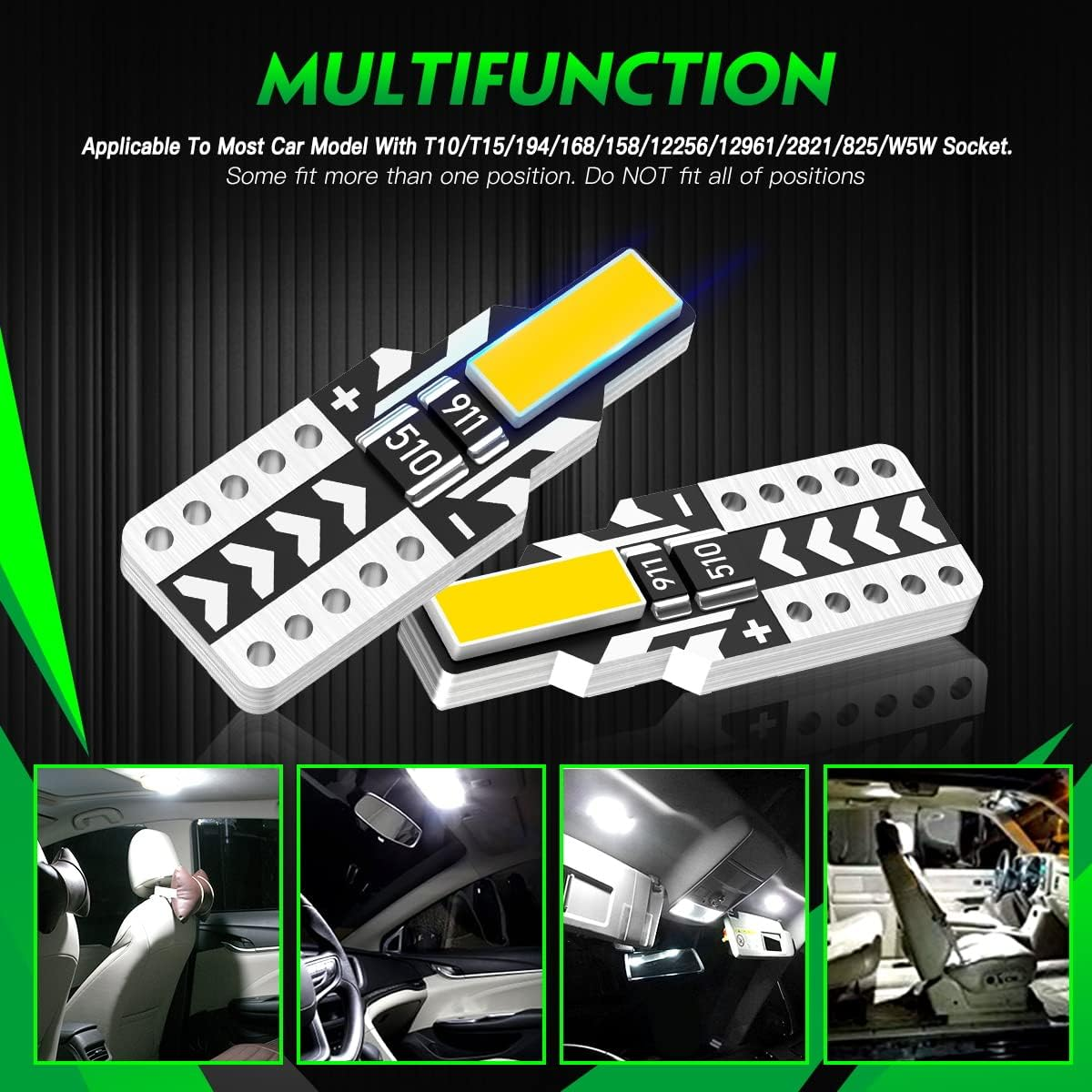 194 LED Bulb, 168 W5W 2825 LED Bulb 6000K White Super Bright Replacement for License Plate Light, Dome Light, Map Light,Courtesy Light (Pack of 10) image number 1