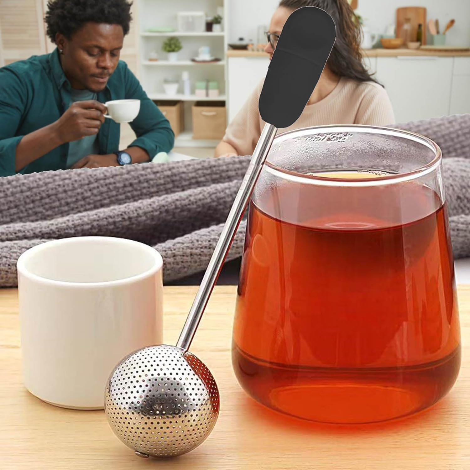 Kuskins Stainless Steel Tea Ball Infuser with Rotating Handle, Fine Mesh Tea Strainer for Loose Leaf Tea, Premium Sphere Metal Filter Fits Most Cups & Teapots, Easy to Clean (Silver)