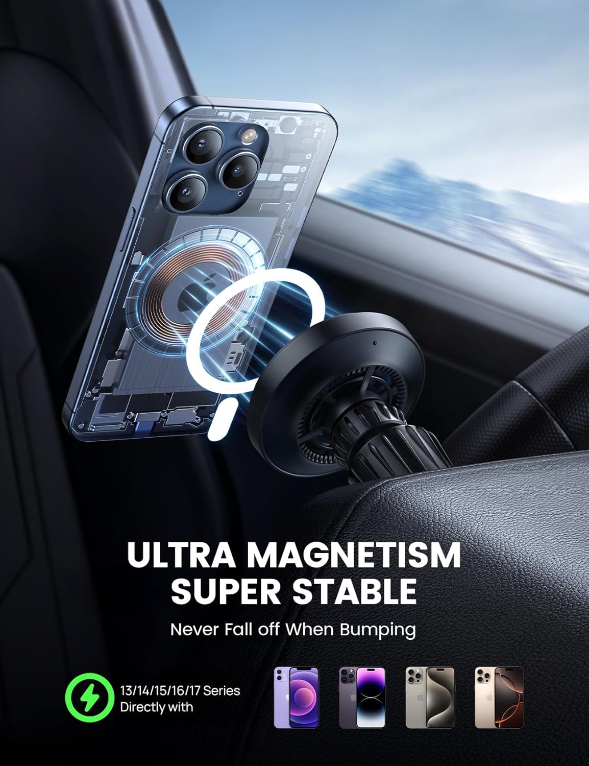 Lamicall 15W for QI2 Safe Mag Car Mount Charger - 【RGB LED】360&deg; Wireless Car Phone Holder Vent Dashboard, Handsfree Magnetic Phone Holder for Car Charging for Iphone 17 Air Pro Max plus 16 15 14 13 12 image number 5