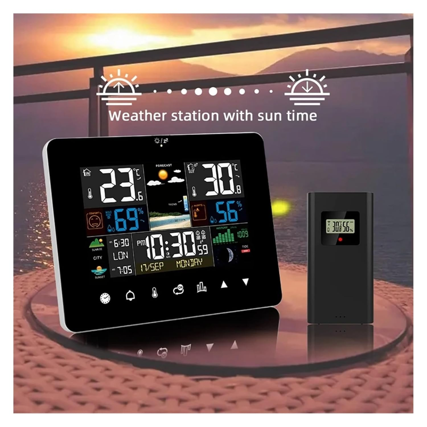 Touch Screen Weather Station Table Moon Phases Tides Barometer Temperature Humidity Monitor Wall Clock Sun Time Forcast Sensor image number 3