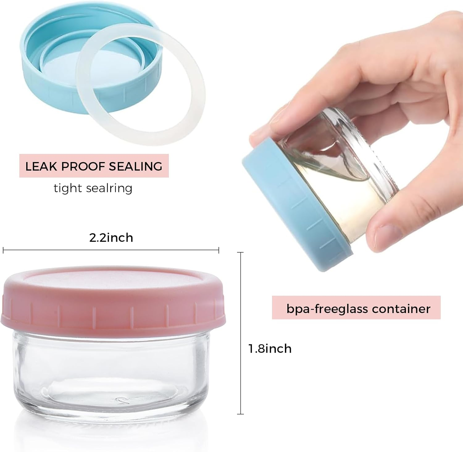 6 Pcs Salad Dressing Container to Go, 1.7 Oz Glass Small Condiment Container with Lids, Dipping Sauce Cups Set, Leakproof Reusable Sauce Containers for Lunch Box Work Trip image number 4