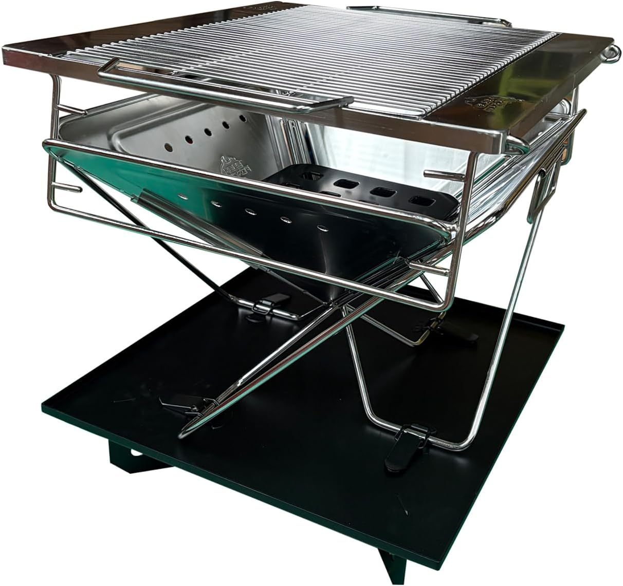 ZOOMTEC Portable Camping Fire Pit, Stainless Steel 304 Folding Firepit 42CM X 42CM with Handle, Height Adjustable & Collapsible BBQ Grill Stove with Carrying Bag & Ash Tray Bracket image number 6