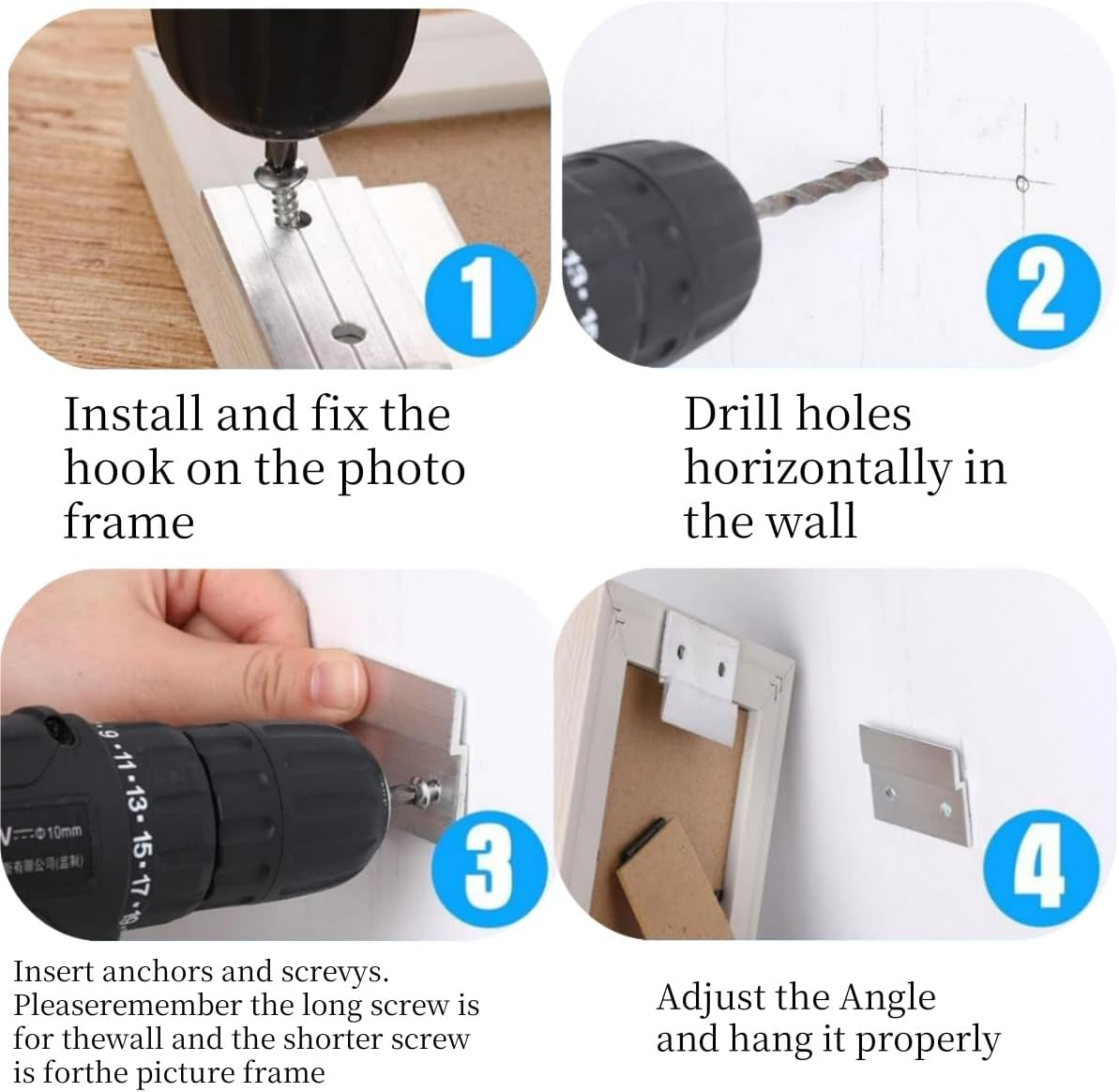 4 Pairs Aluminum Z Clips Interlocking Wall Mounting Bracket Kit,Aluminum Hanger,Screws Picture Hanging Kit Mirror Hardware Brackets for Shelf Artwork Frame image number 3