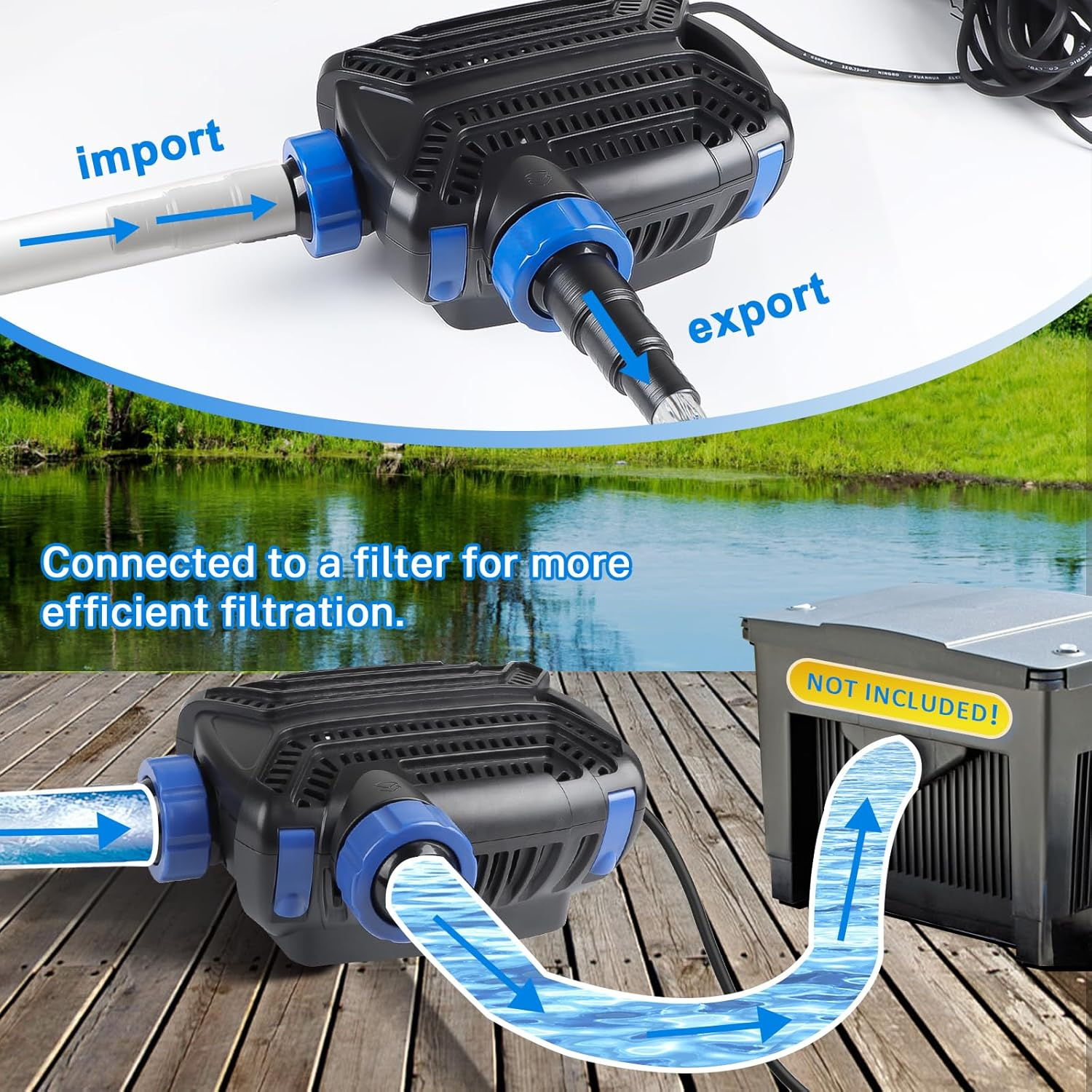 Super ECO Pond Pump 10W Max 3000L/H Outdoor Fountain Pump Aquarium Pump Submersible Pomp Fountain Water Pomp with Filter & Cable 10 M Saving Pump for Swimming Pools, Streams, Pond image number 6