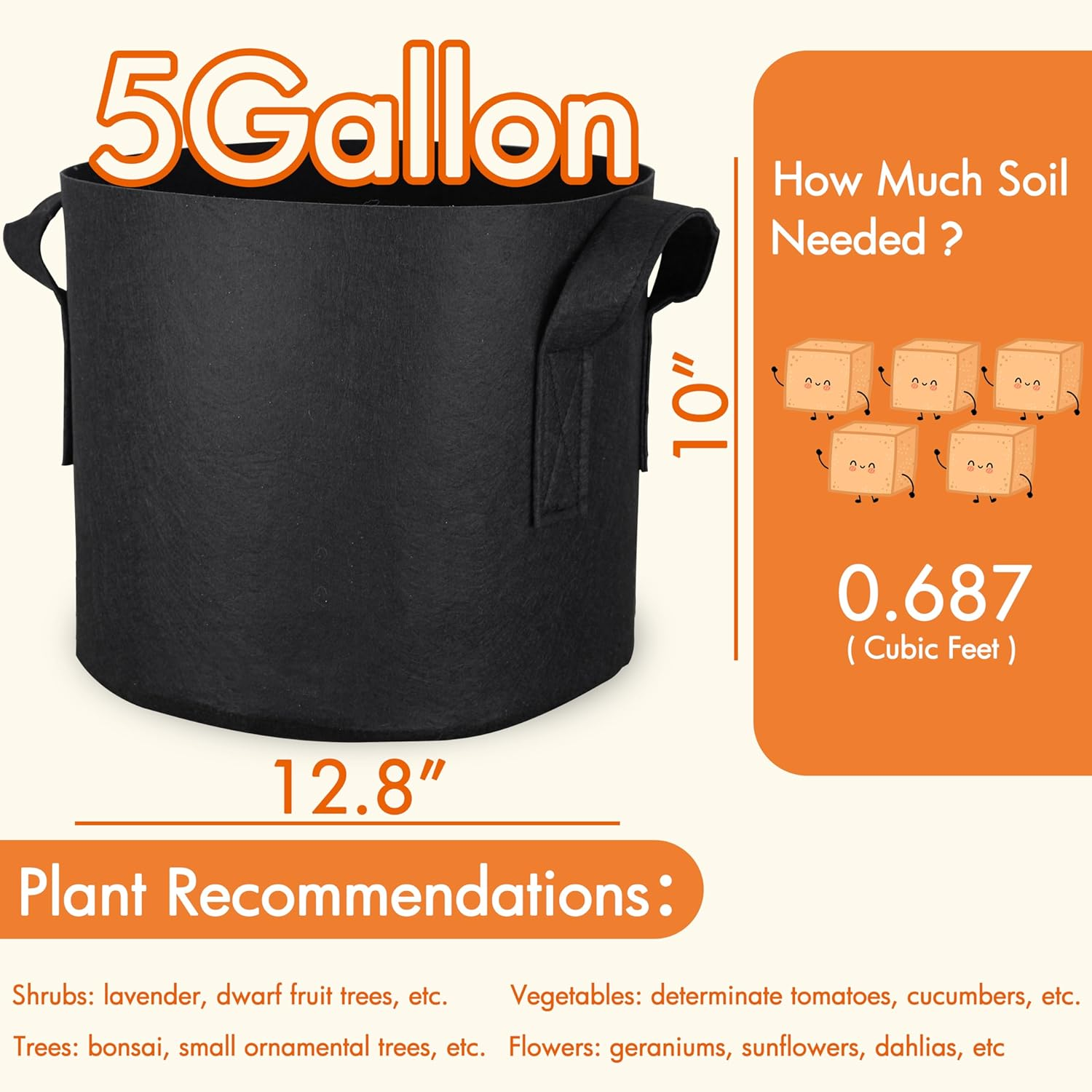 Gardzen 6-Pack 5 Gallon Grow Bags, Aeration Fabric Pots with Handles