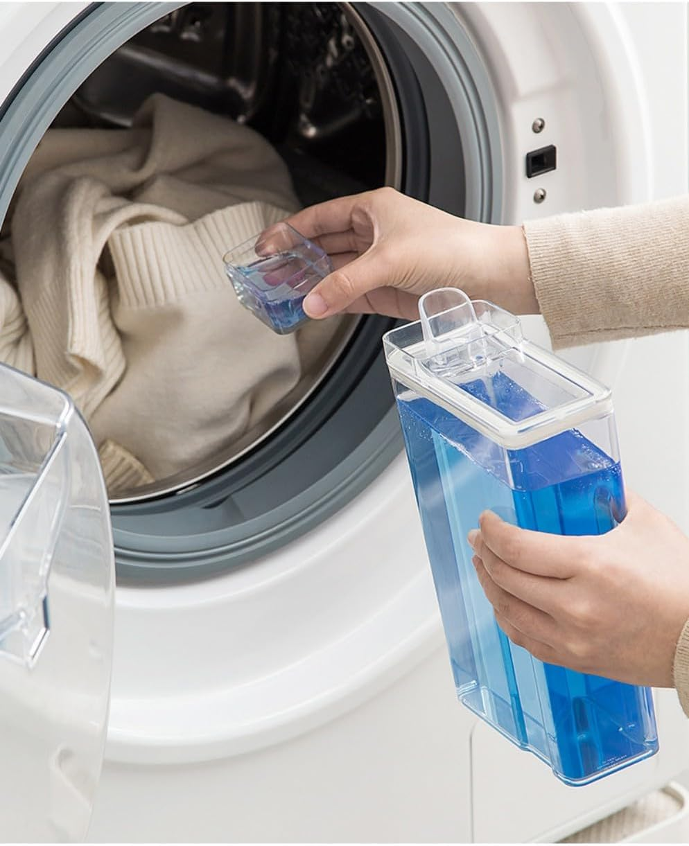 ZNZNANG 2PCS Laundry Detergent Dispenser,Beads Container for Fabric Softener, Softener Laundry Detergent Bottle 1000Ml (Transparent) - White image number 2