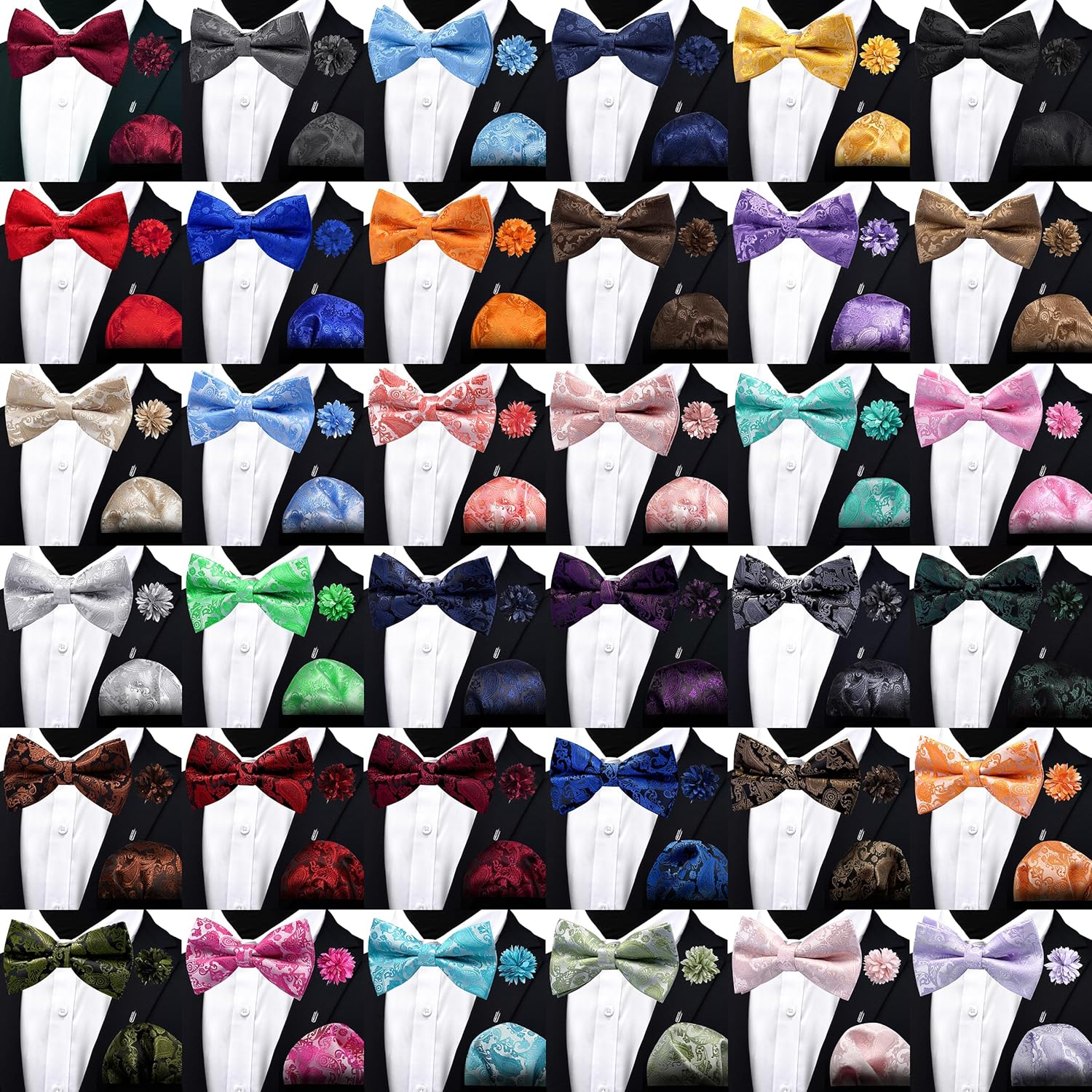 Branduce Paisley Pre-Tied Bow Tie and Pocket Square Lapel Pin Set for Men