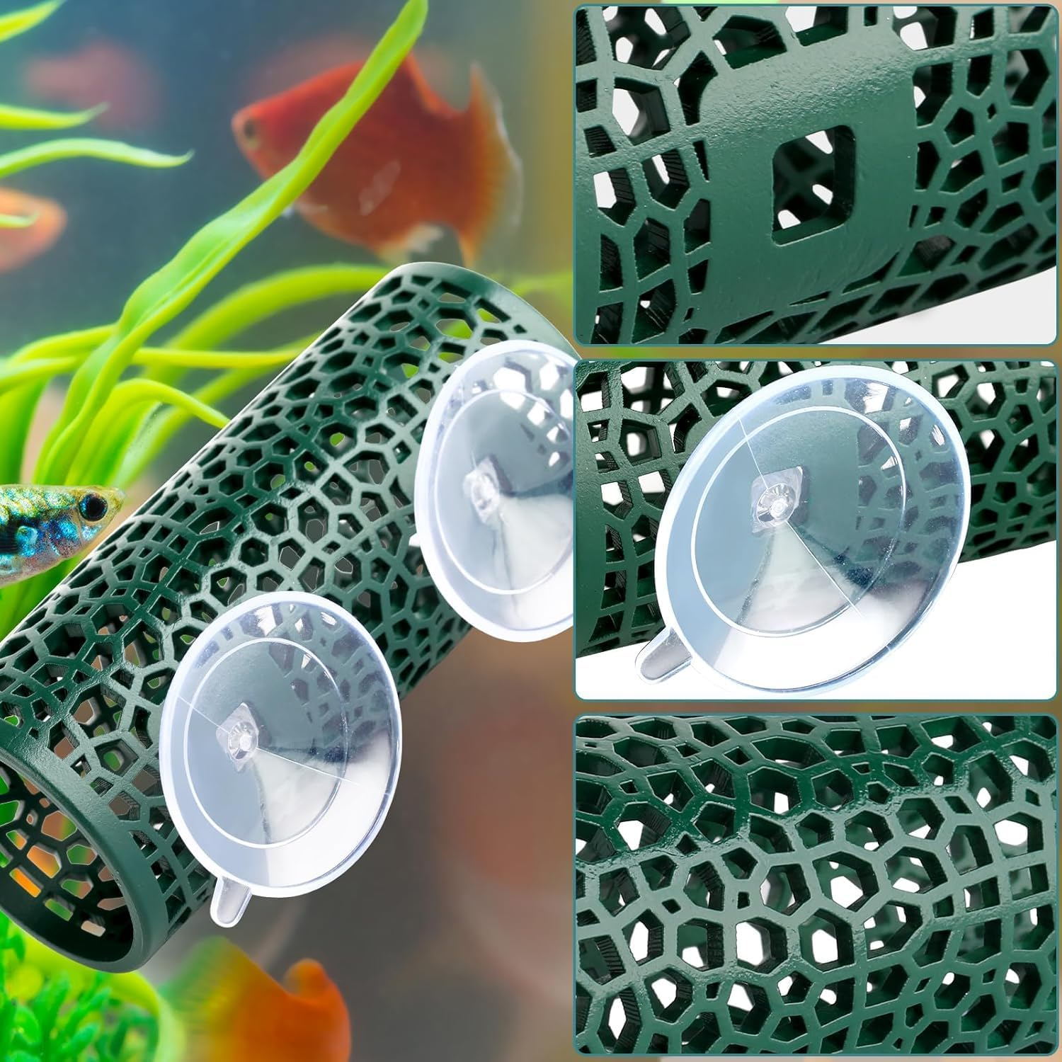 Hollow Betta Fish Tunnel,Small Hole Hollow Betta Fish Cave,Betta Fish Tube Tunnel Toy,Aquarium Betta Tunnel with Suction Cups,Aquarium Decor Fish Tank Accessories Decorations Hideout Tube (Green) image number 2