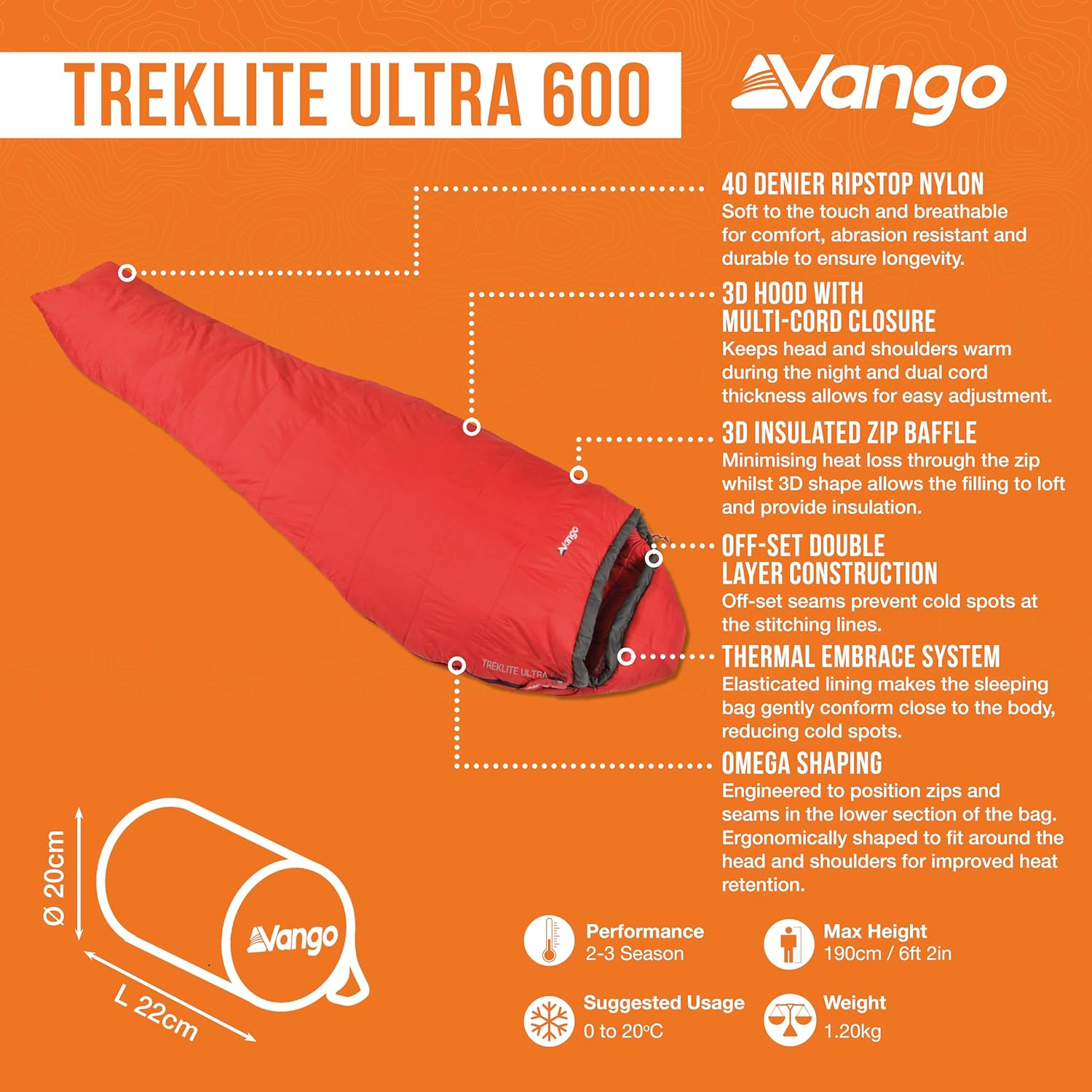 Vango Treklite Lightweight Sleeping Bag image number 2
