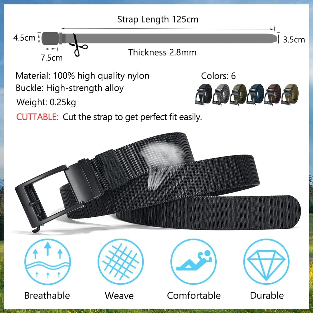 Men'S Ratchet Belts, 1 3/8" Casual Web Belt for Men with Click Buckle, Nylon Strap Easy Trim to Fit 27-44" Waist image number 2