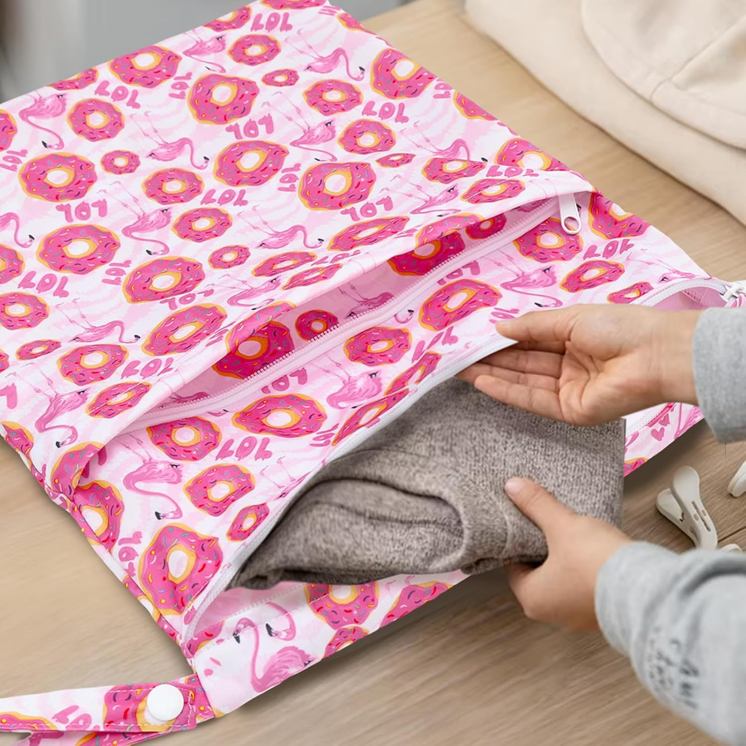 ALVABABY 3Pcs Cloth Diaper Wet Dry Bags Waterproof Reusable with Two Zippered Pockets Travel Beach Pool Daycare Soiled Baby Items Yoga Gym Bag for Swimsuits or Wet Clothes 3L-ZM21A image number 1