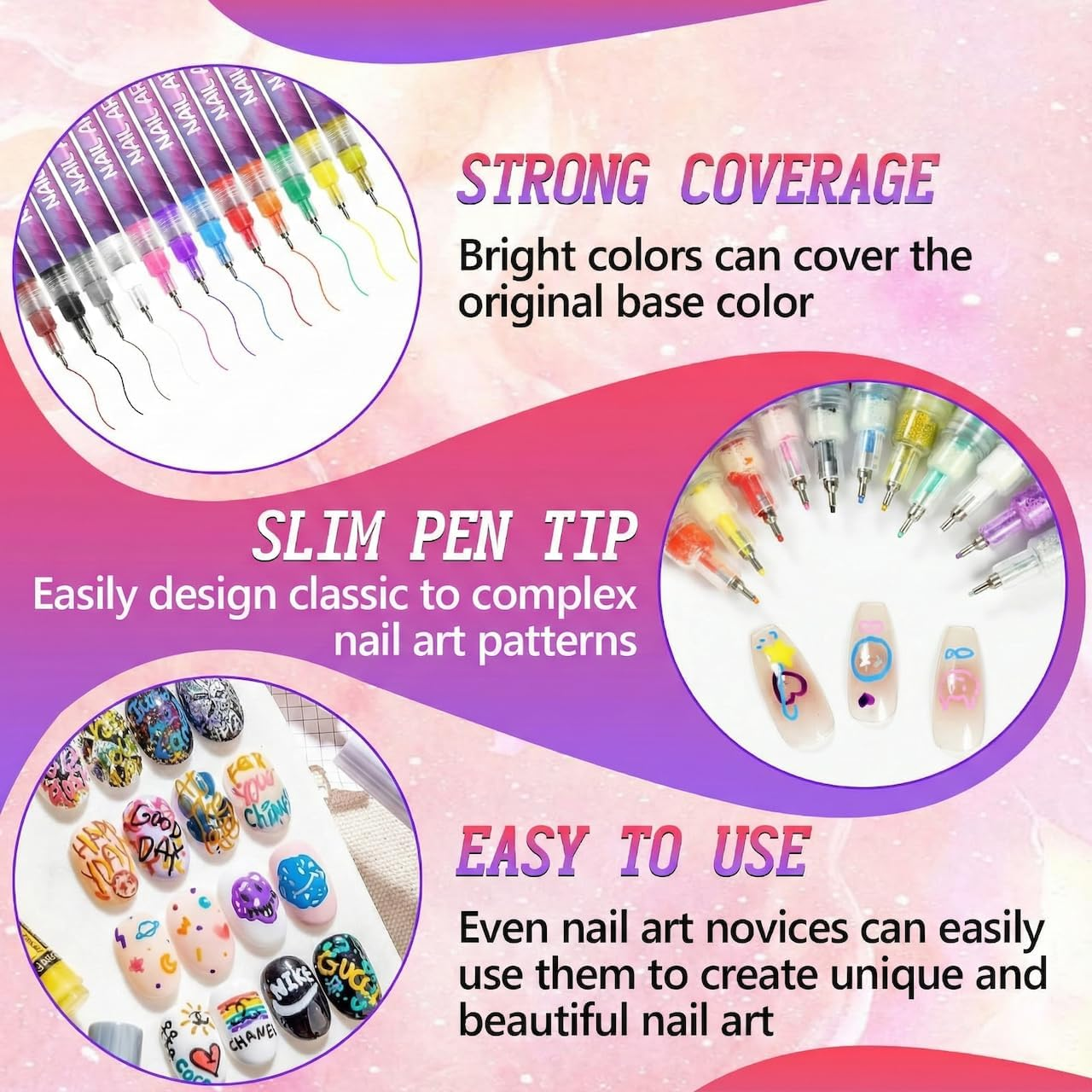 12 Colors Nail Art Pens Set, 3D Quick-Dry 0.5MM Nail Polish Pens, 2025 DIY Nail Art Marker Dotting Pen for Nails Art Design Manicure Nail DIY Decoration image number 3