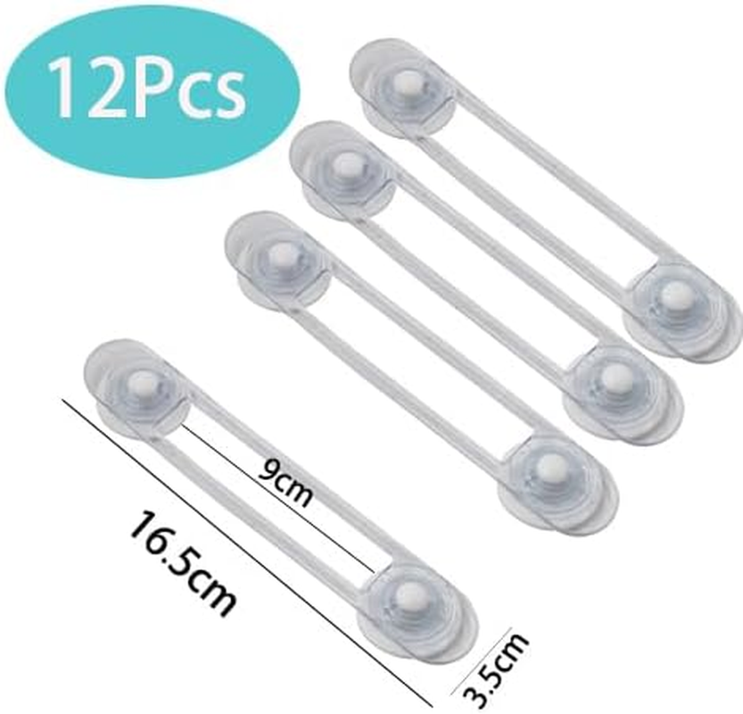 Cabinet and Drawer Locks, 12-Piece Safety Lock, Protected Cabinet Locks, Protected Drawer Door Refrigerator Locks, No-Drill Adjustable Strap with 3M Adhesive Gasket image number 4