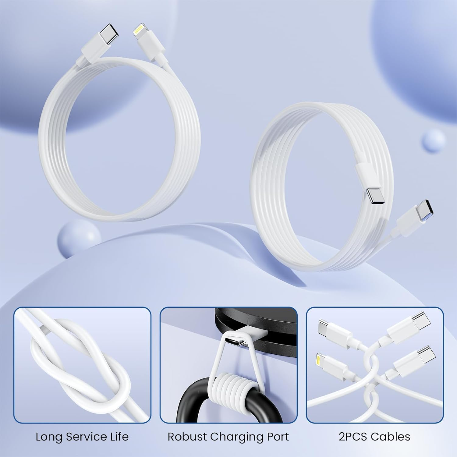 USB C Charger, 40W Dual Port Fast Charger with 2M USB C Cable & Lightning Cable, PD 20W Iphone Charger Plug for Iphone 17/16/15/14/13, Ipad, Galaxy, Pixel, and More image number 6