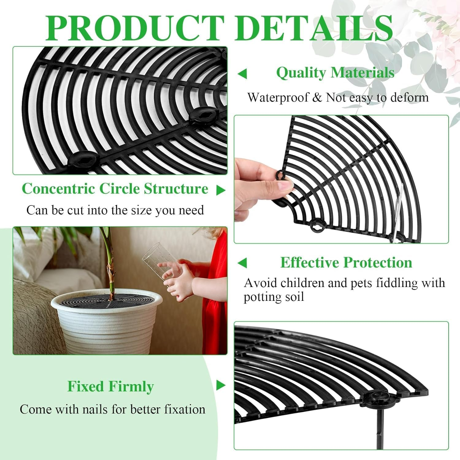 Leanockesa 3Pcs Plastic Grid Plant Pot Cover with Stake, Plant Pot Protector for Soil & Drainage, Reusable Garden Mesh Covers for Indoor Outdoor Potted Plants(Black) image number 2