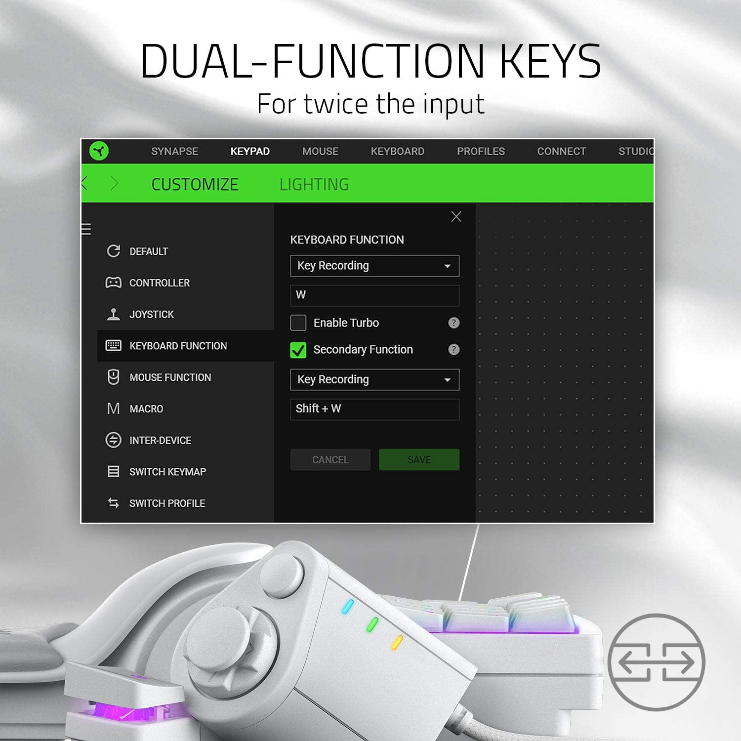 Razer Tartarus Pro Gaming Keypad: Analog-Optical Key Switches - 32 Programmable Keys - Customizable Chroma RGB Lighting - Variable Key Press Pressure Sensitivity - Mercury White RZ07-03110200-R3M1 image number 5
