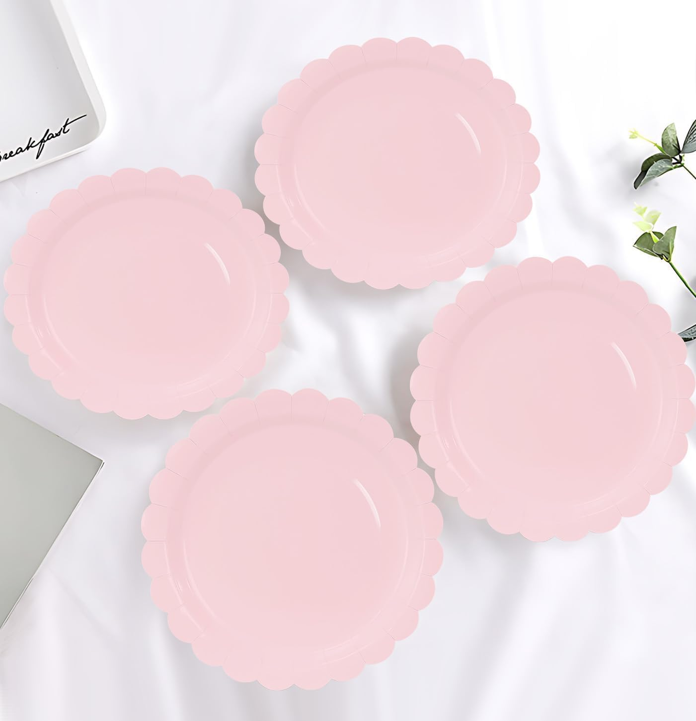 50PCS Pink Paper Plates 7 Inch Scalloped Disposable Party Plates, Elegant Dessert Plates for Wedding, Birthday, Holiday Party Tableware &ndash; Haheihei image number 6