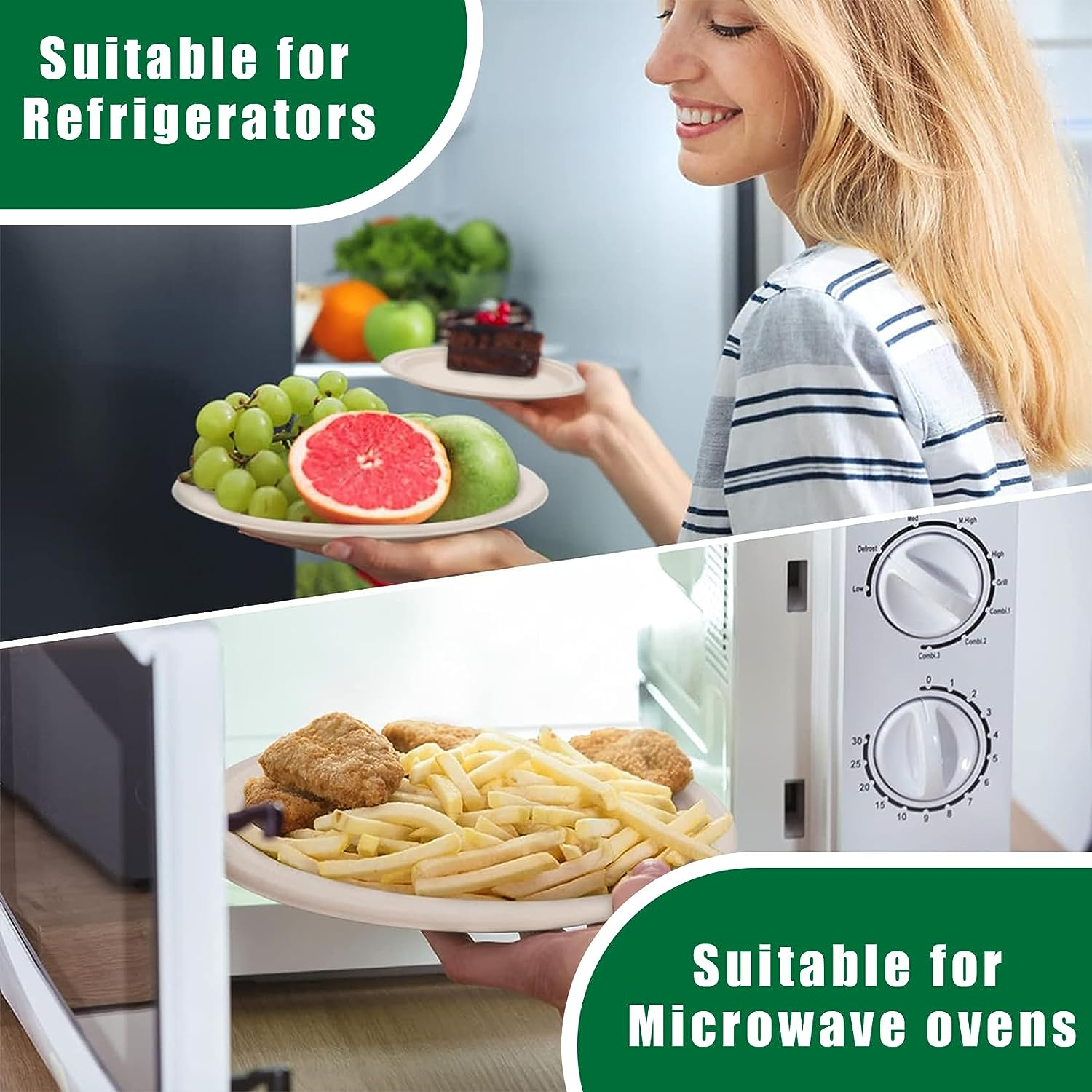 Disposable Paper Plates 10 Inch Compostable Plates 50 Pack Biodegradable Surgarcane Fiber Dinner Plates (10 Inch Plates) - 9 Inch Plates image number 5