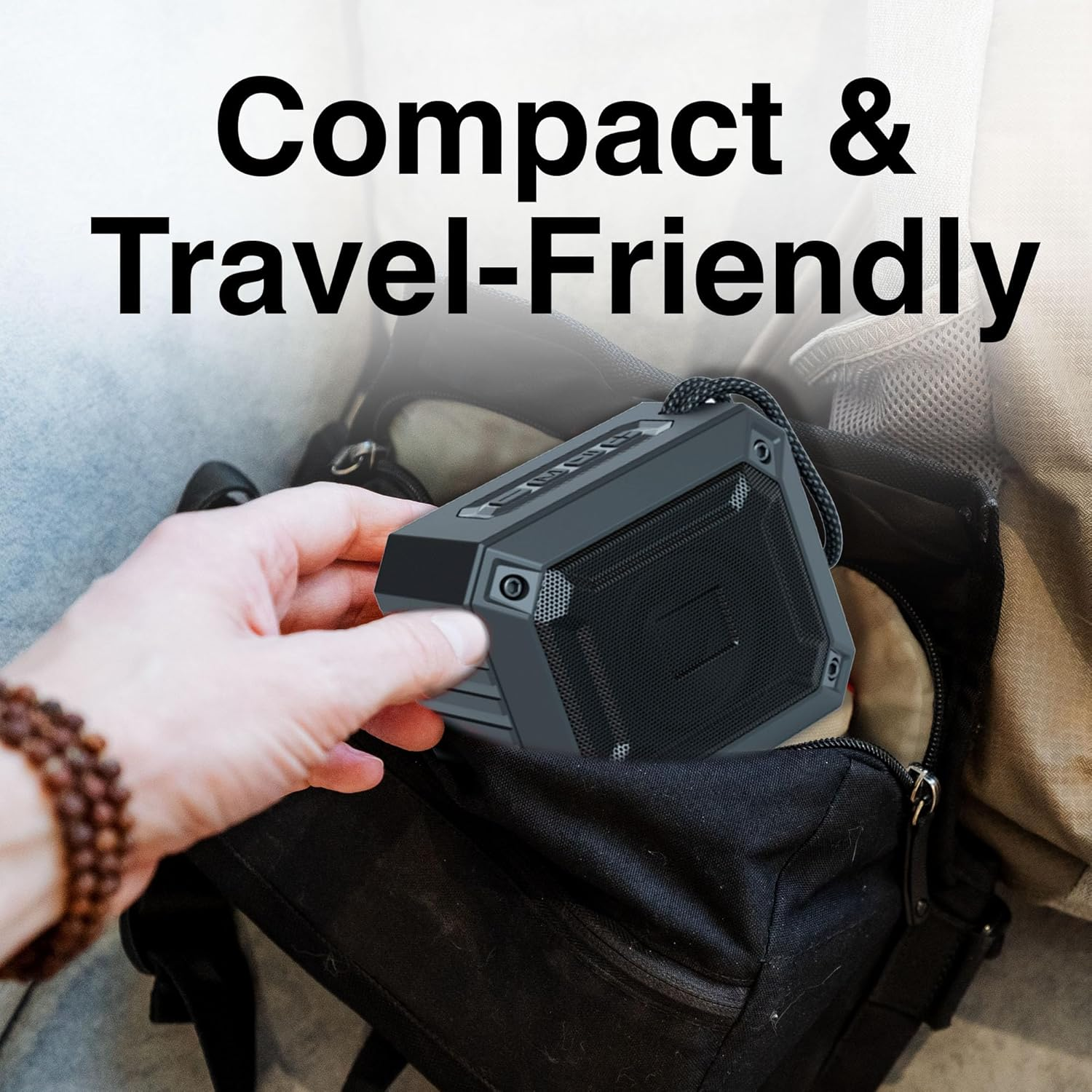 Laser Black Portable Bluetooth Speaker with 800Mah Battery, USB C Charging - Supports TWS Pairing, USB and Microsd Inputs - Travel Outdoor Speaker for PC, Smartphones, Laptops, Tablets image number 3