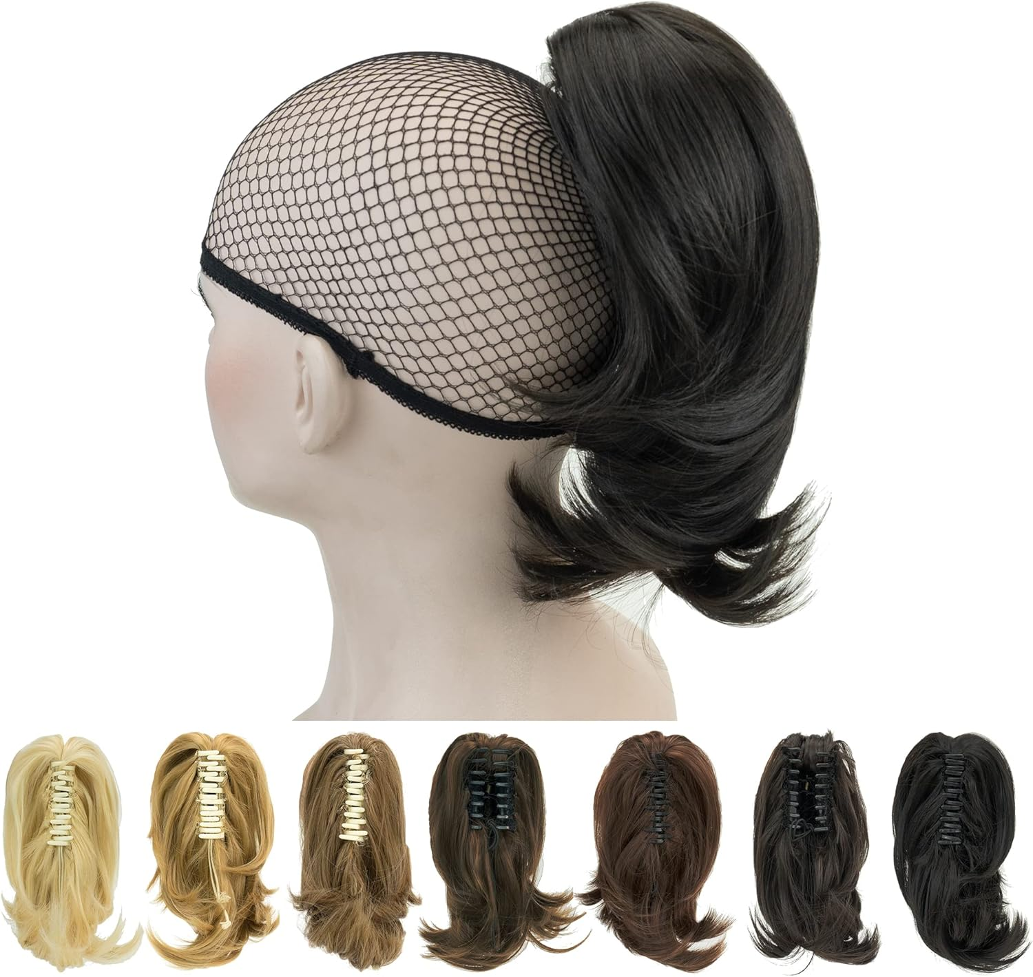 IMISSU Cute Short Claw Ponytail Grab Hairpieces Thick Clip in Hair Extensions Little Pony Tail Hair Pieces for Women (Light Brown)
