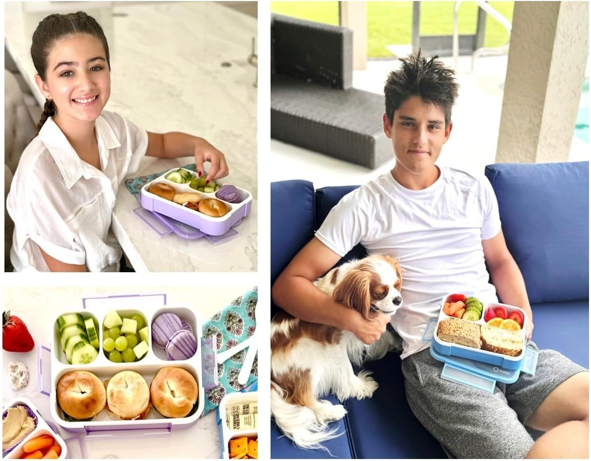 Kinsho Leakproof Bento Lunch Boxes for Teens, Adults, Women, Boys (Blue Purple Large 2 Pack) image number 1
