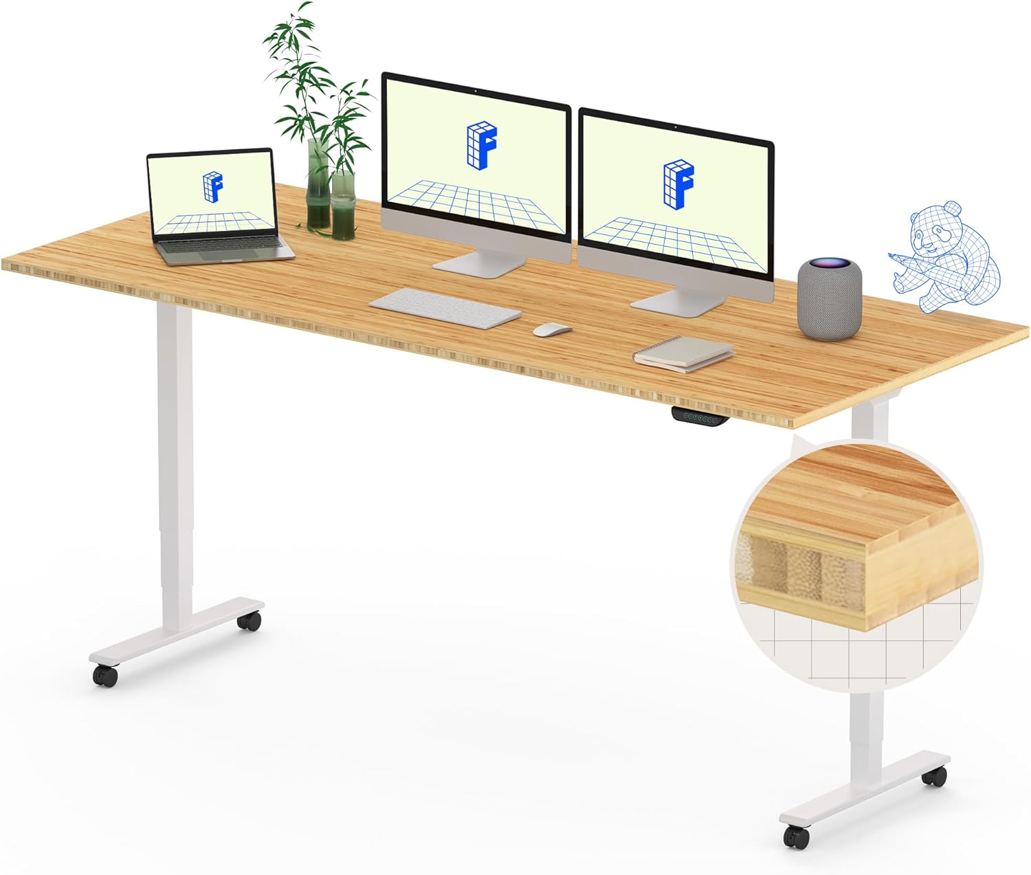 FLEXISPOT E6 Bamboo Dual Motor 3 Stages Standing Desk 72X30 Inch Whole-Piece Board Electric Height Adjustable Desk Stand up Desk Large Load Capacity(White Frame + Bamboo Desktop) image number 5