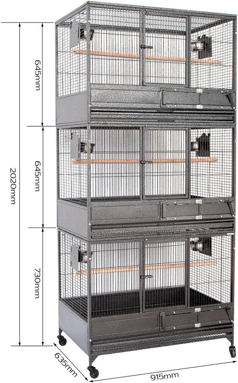Flyline 10025 Triple Stackers Breeding Bird Parrot Cage Aviary Cockatoos Parakeet Swivel Feeder Cups H202X L92Xw64Cm image number 4