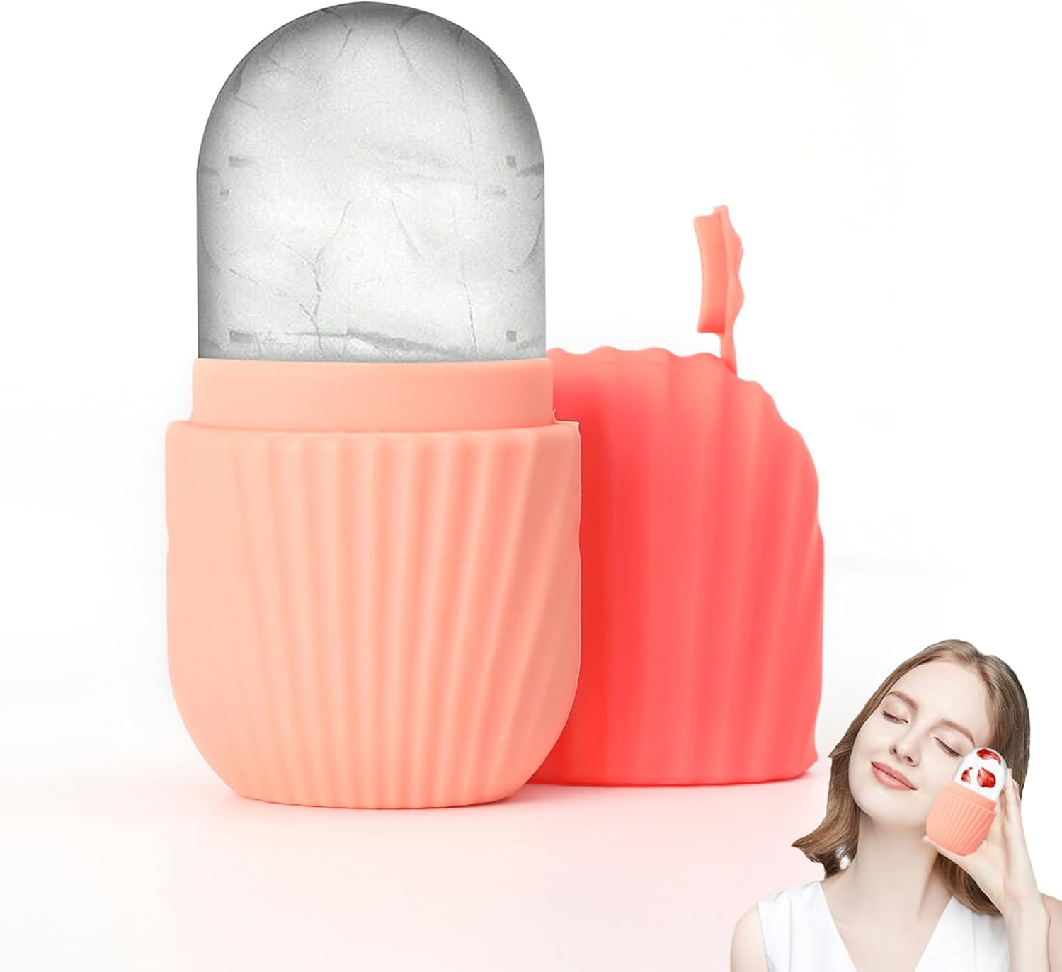 Silicone Ice Face Roller,Eye Facial Beauty Skin Care Tools，Reusable Silicone Mold Face Massage，Apply Ice for Shrink Pores anti Wrinkle Reduce Puffiness Improve Skin Elasticity. (Pink) image number 5