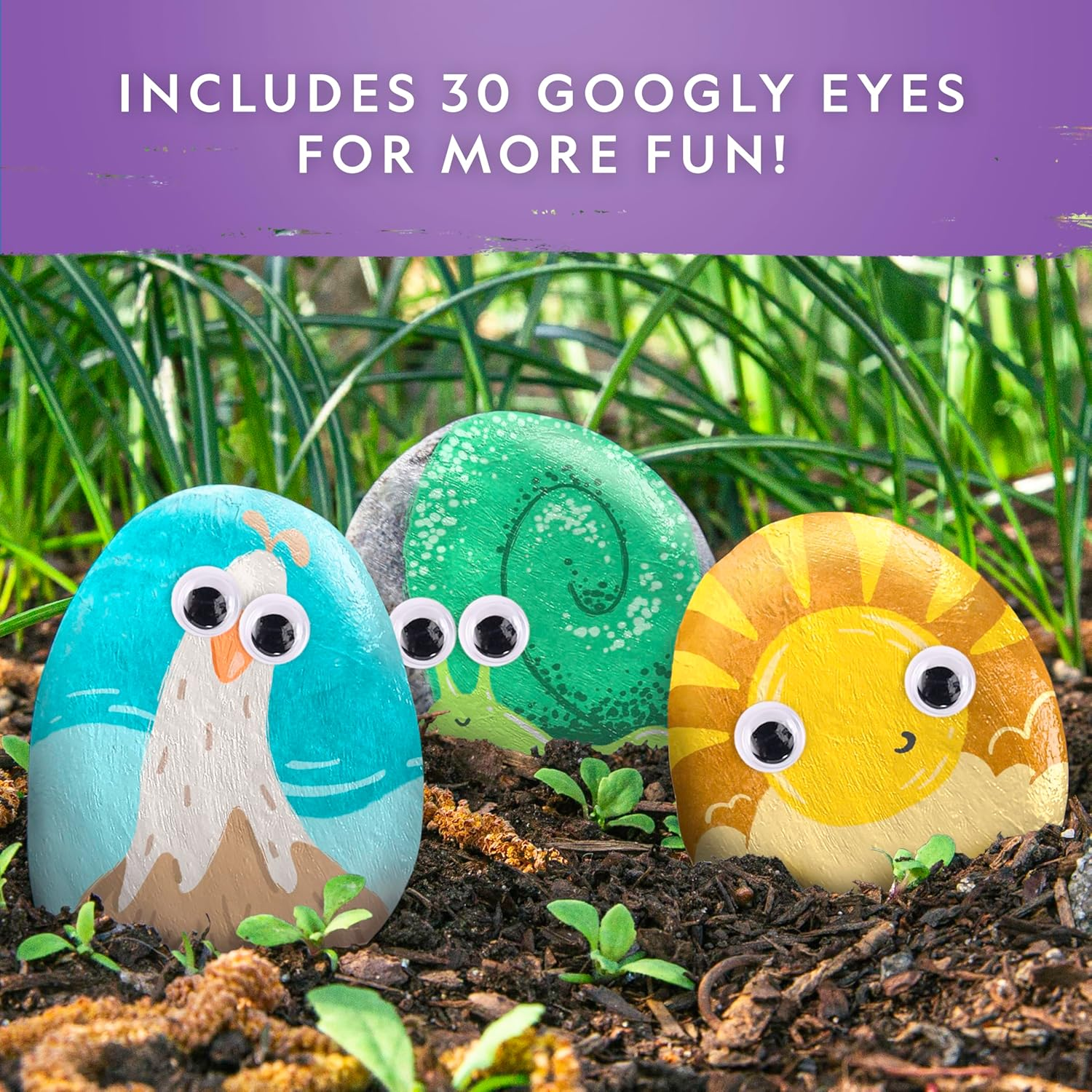 National Geographic Rock Painting Set &ndash; Arts & Crafts for Kids, Decorate 15 Rocks with 10 Paint Colors, Includes Art Supplies, Creative Activity Kit image number 4