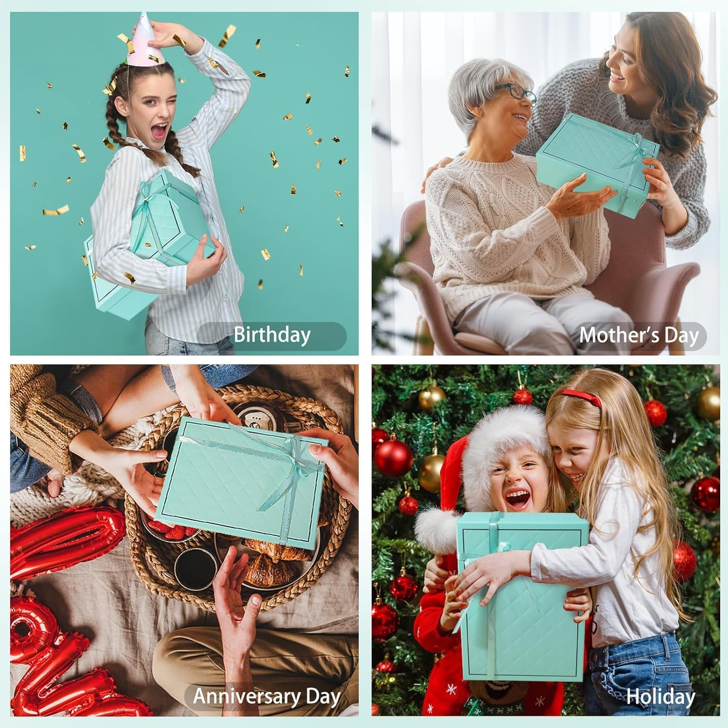 OSYLICT Gift Boxes with Lids,9.8 * 7 * 3.3 Inches with Card, Ribbon, Raffia Shredded Paper.Small Blue Gift Box for Presents,Christmas,Weddings, Birthdays,Bridesmaids. (Blue)