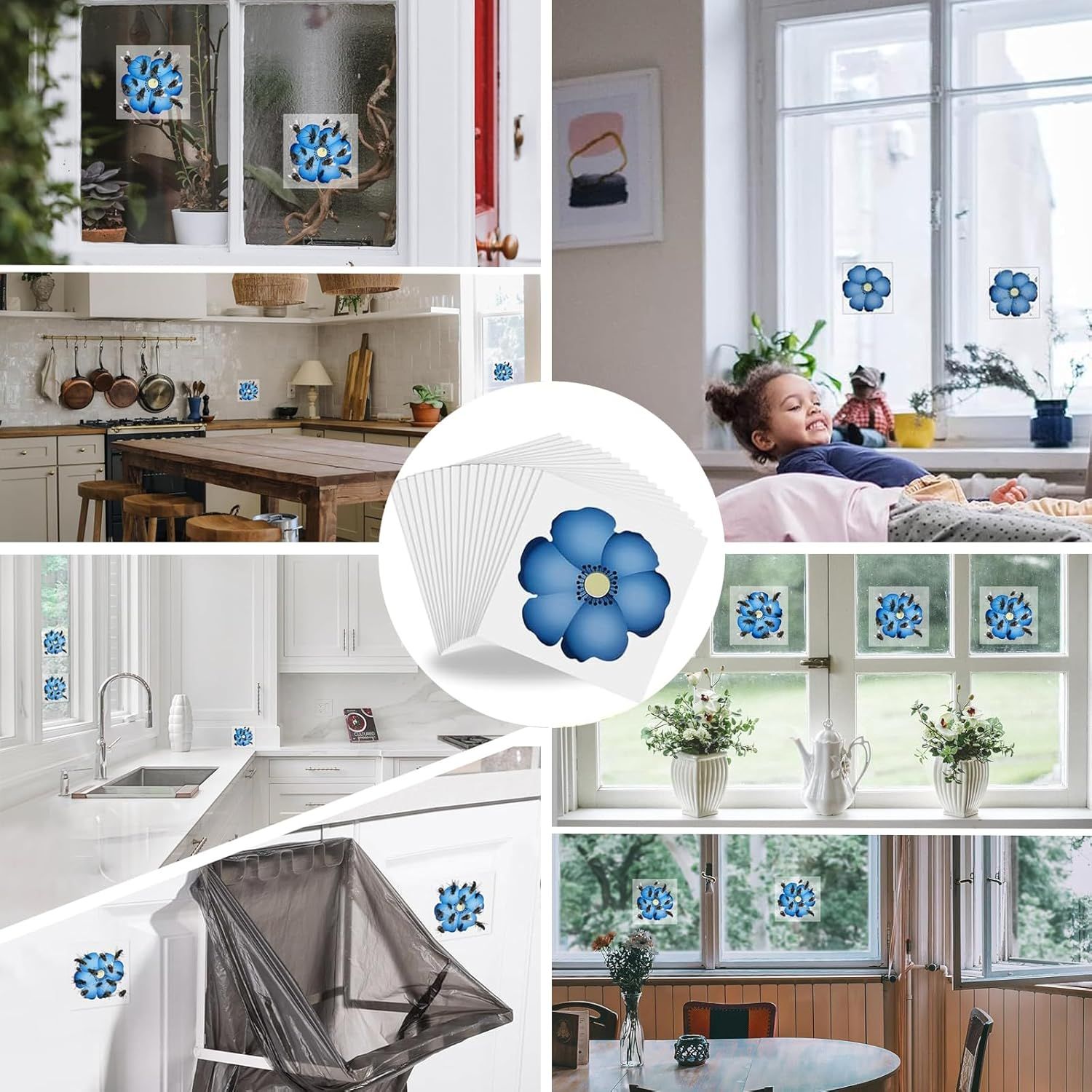 Tuoyi 15 Pieces Window Fly Traps Killer Stickers, Floral Pattern Design Sticky Fly Catcher for Indoor Houseflies Fly Gnat for Indoors for Kitchen and Dinning, image number 4