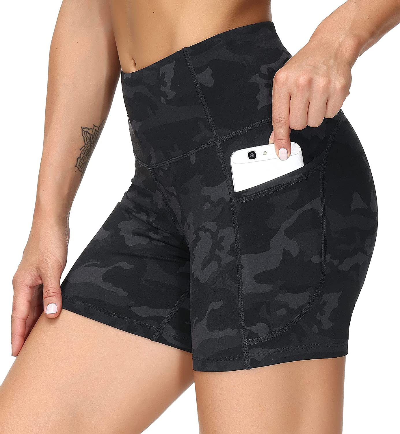 THE GYM PEOPLE High Waist Yoga Shorts for Women'S Tummy Control Fitness Athletic Workout Running Shorts with Deep Pockets