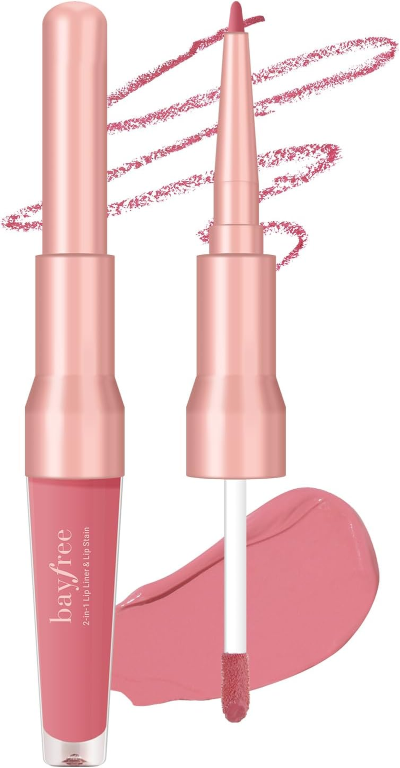 Bayfree 2-IN-1 Lip Liner and Lip Stain, High Pigmented Long Lasting Velvet Lip Tint, Well-Defined Lipliner, Weightless Waterproof Not Animal Tested, Matte Finish Makeup