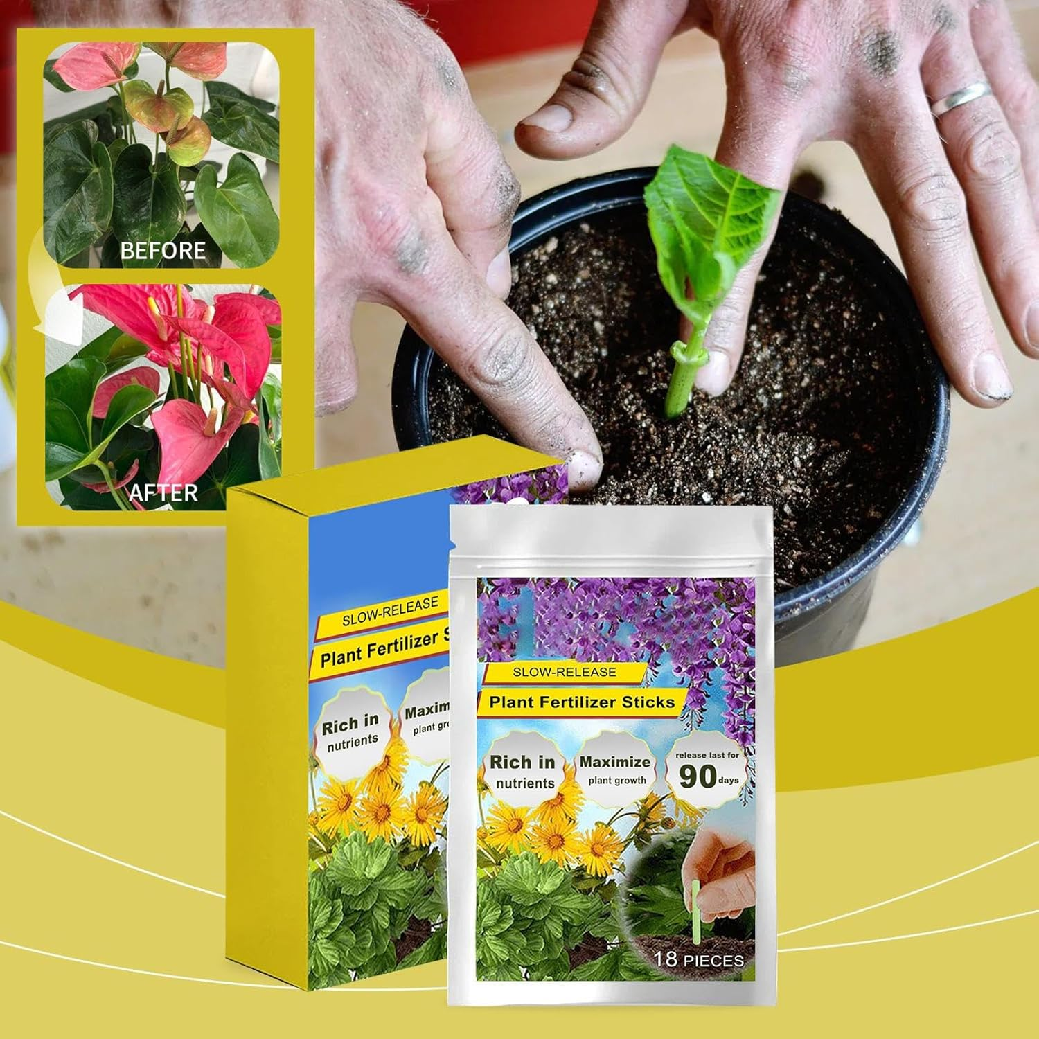 18 Pieces Plant Fertilizer Sticks, Houseplant Growth Nutrition Bars, Household Potted Compound Organic Fertilizer Bars, Long-Acting Slow Release, for Potted Flowers and Vegetables, Gardening Supplies image number 5